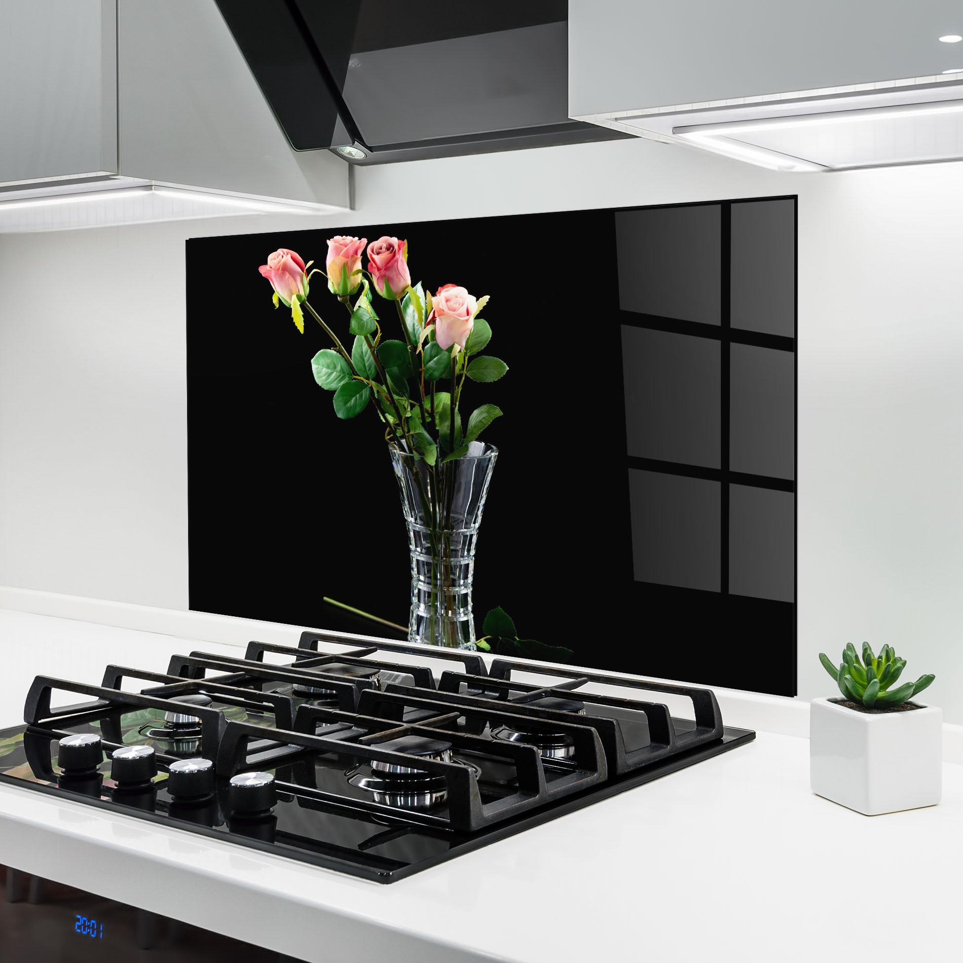 Konyhai üveg hátfal Rose Vase Black mockup 6