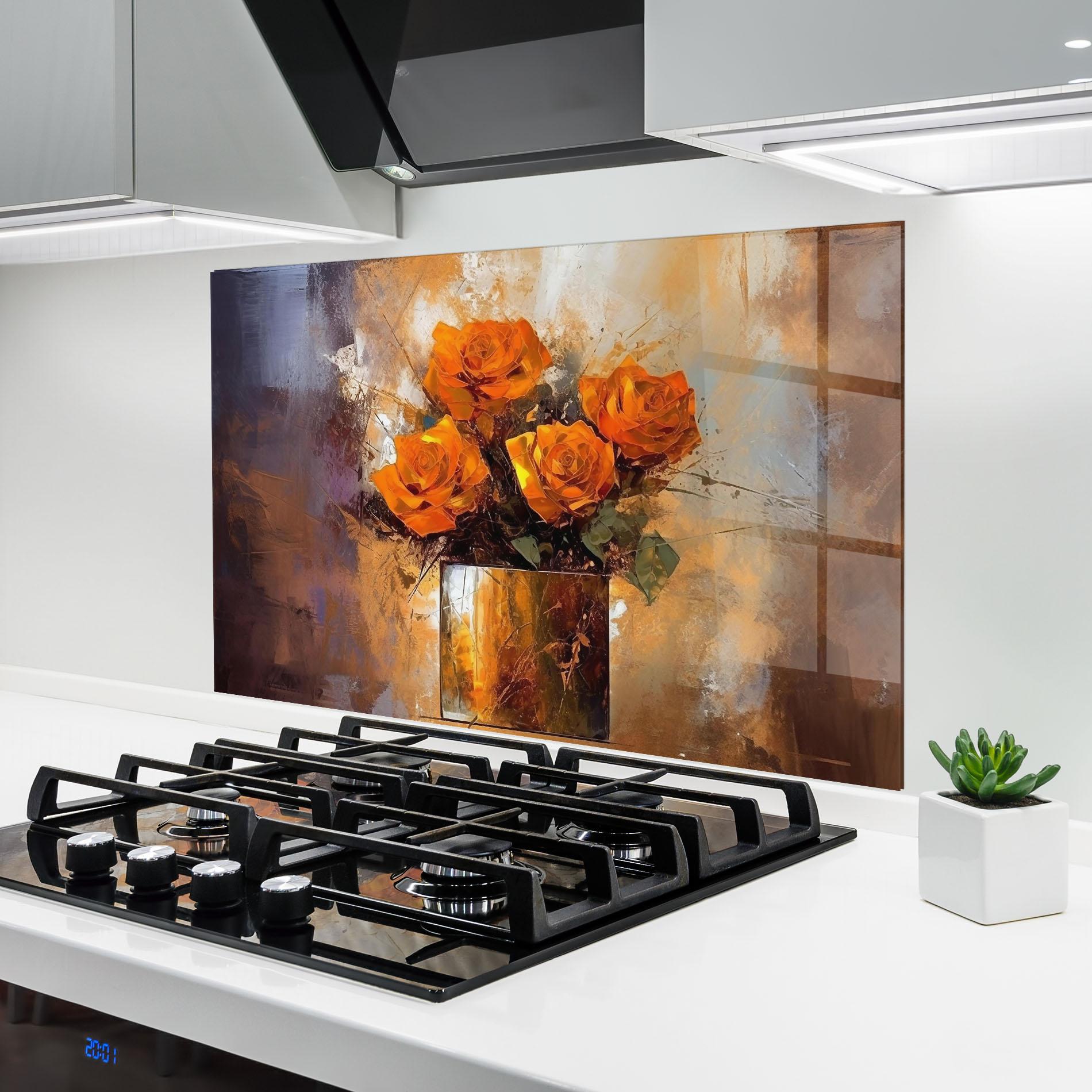Konyhai üveg hátfal Vase Orange Rose mockup 6