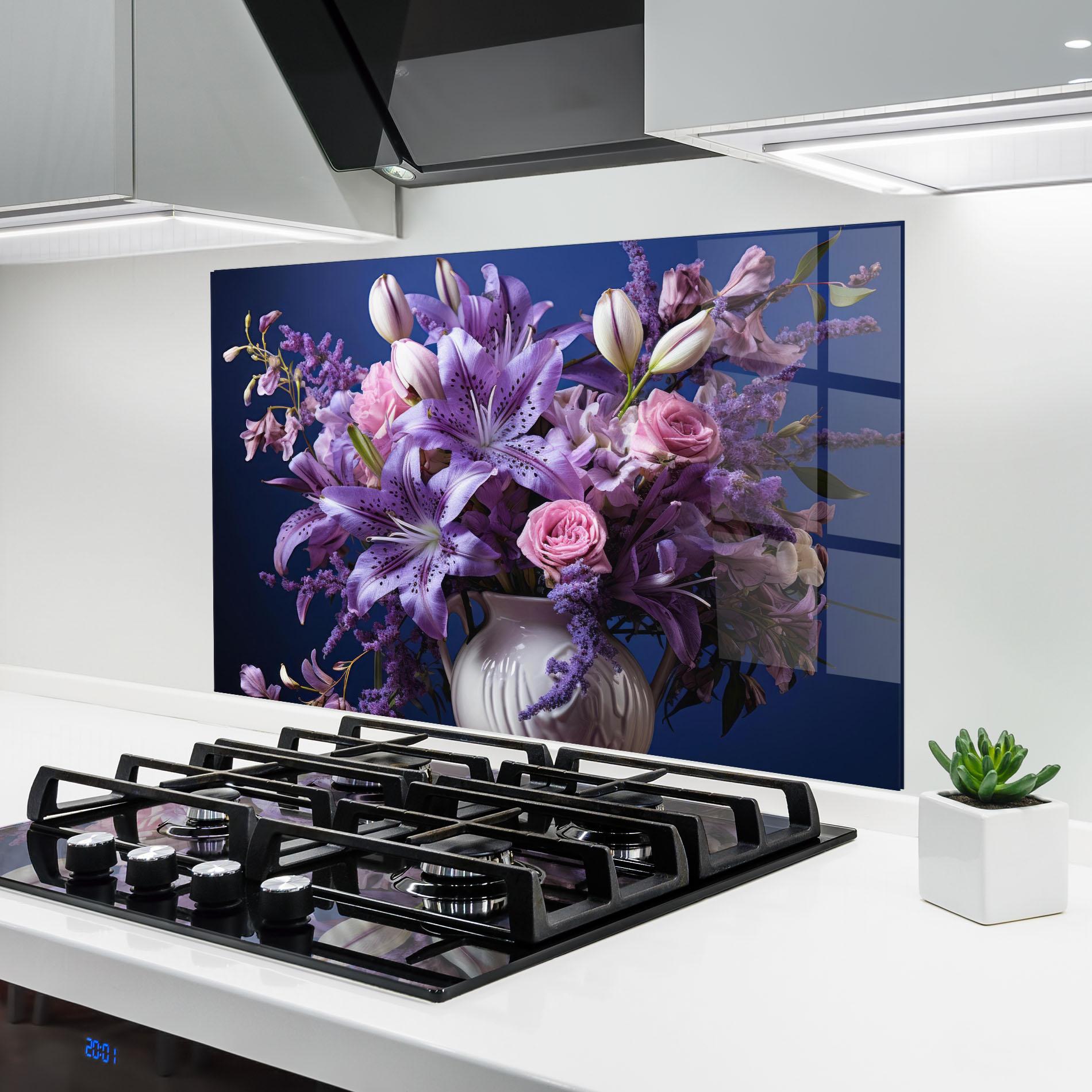 Konyhai üveg hátfal Vase Purple Flower mockup 6