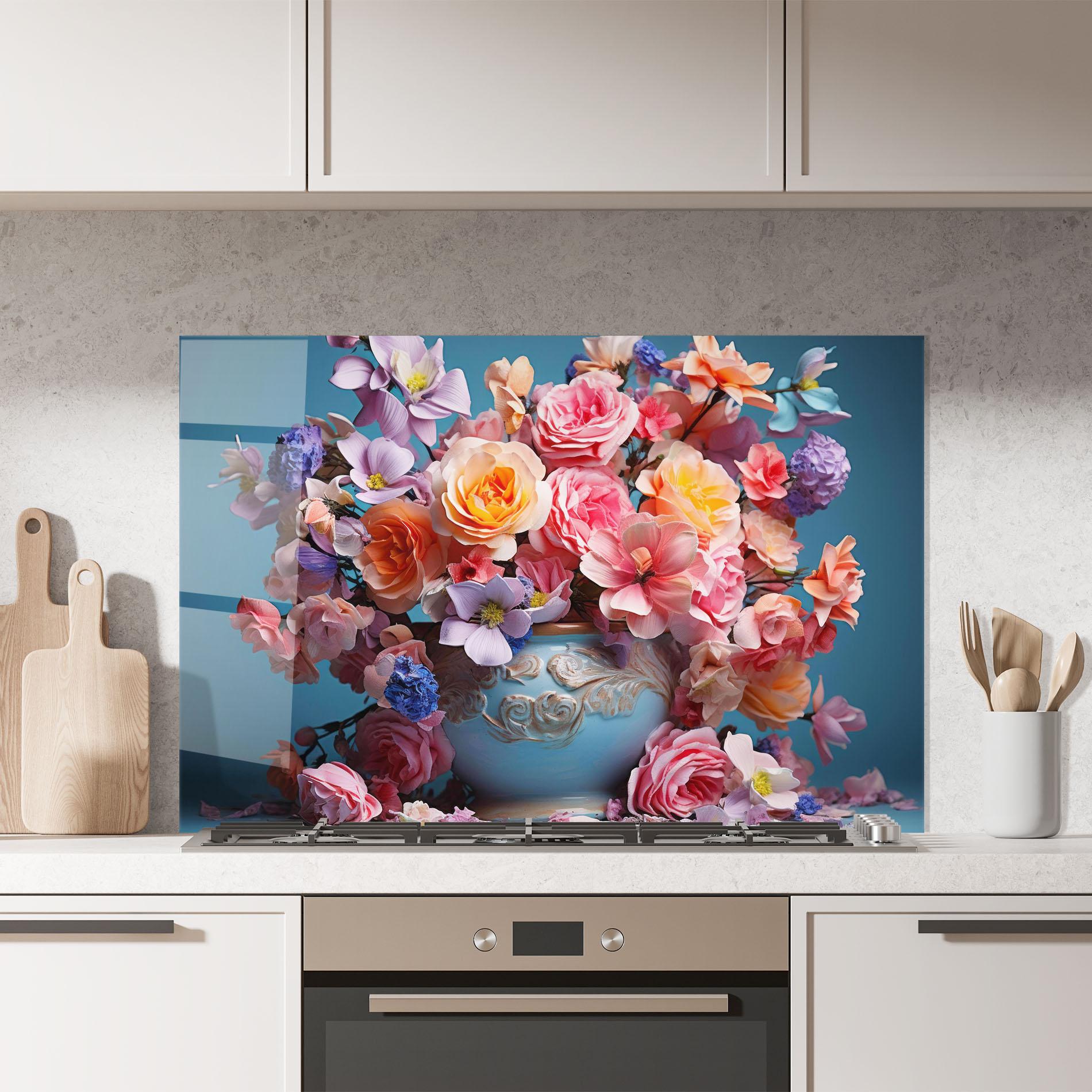 Konyhai üveg hátfal Blue Vase Flowers mockup 7