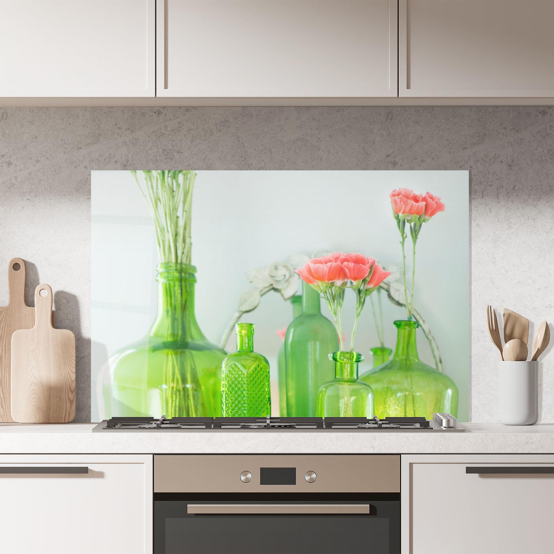 Konyhai üveg hátfal Green Vase Flowers mockup 7