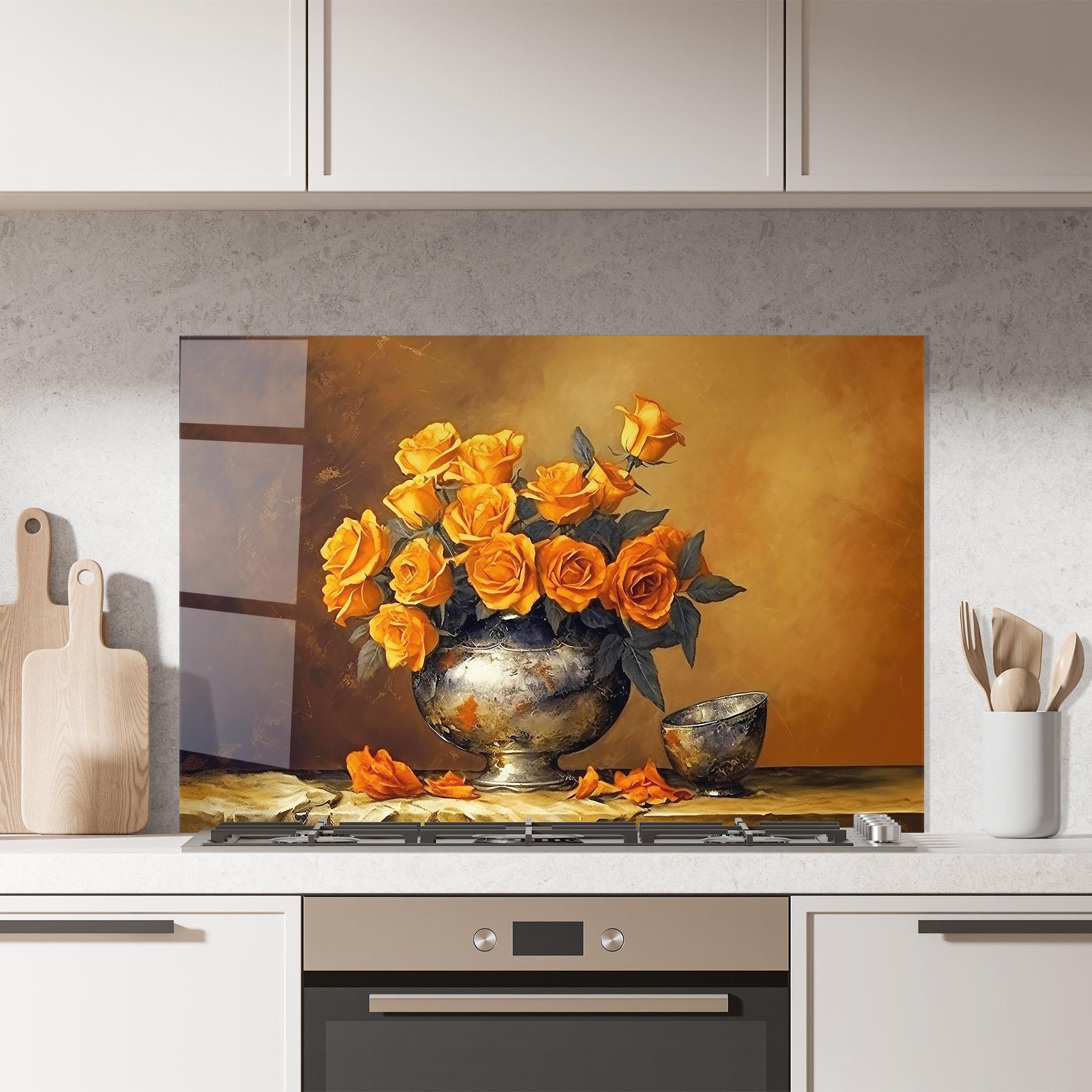 Konyhai üveg hátfal Orange Rose Vase mockup 7