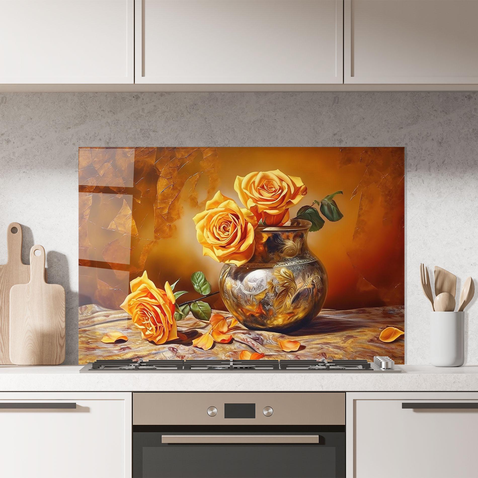 Konyhai üveg hátfal Orange Roses Vase mockup 7