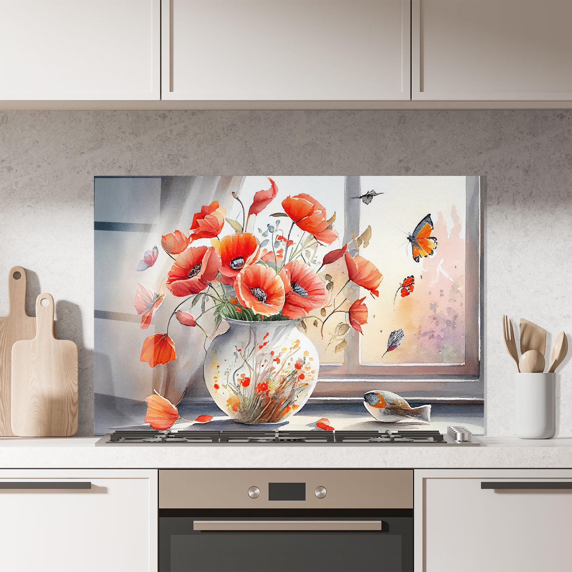 Konyhai üveg hátfal Poppies Vase mockup 7