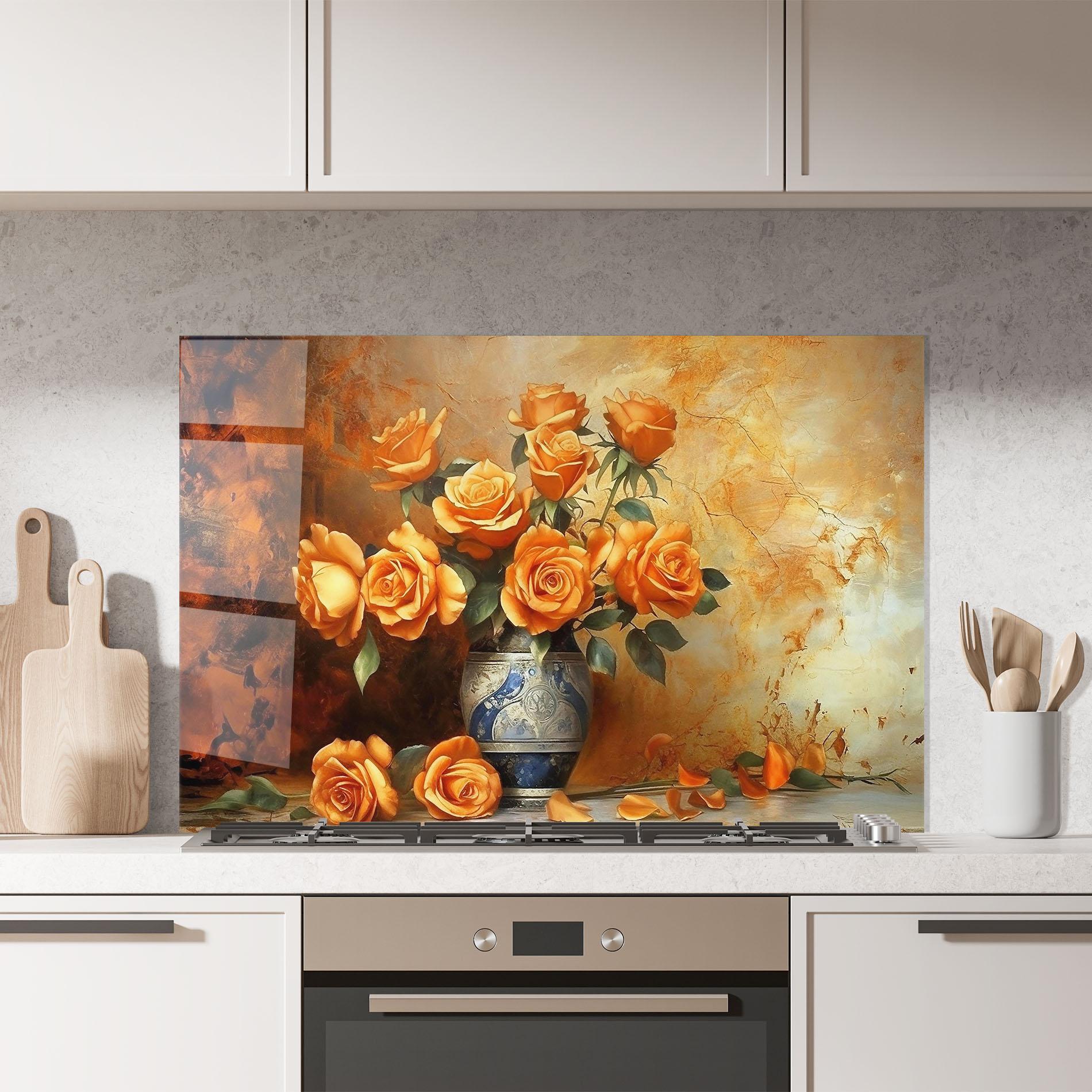 Konyhai üveg hátfal Pretty Orange Rose Vase mockup 7