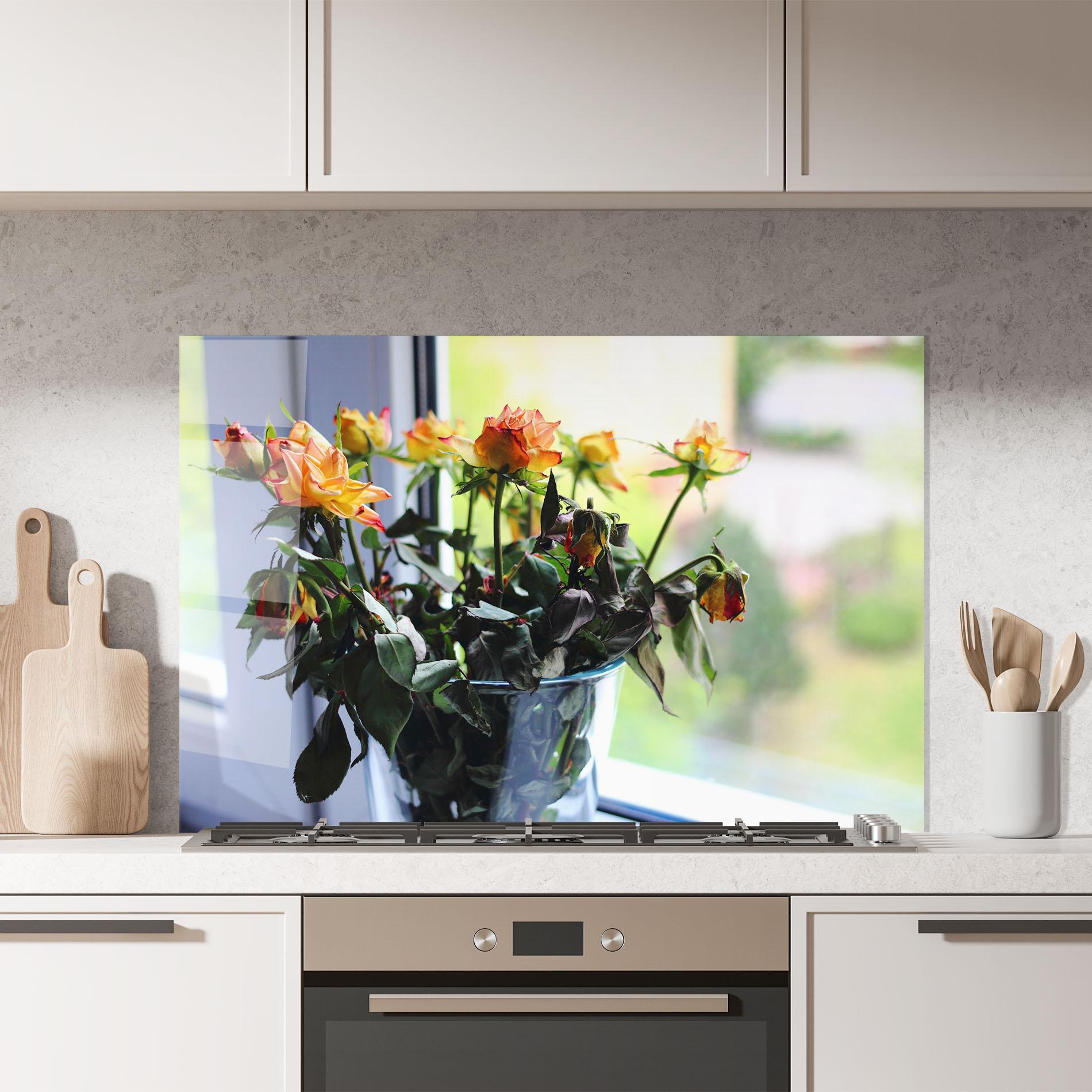 Konyhai üveg hátfal Red Yellow Rose Vase mockup 7