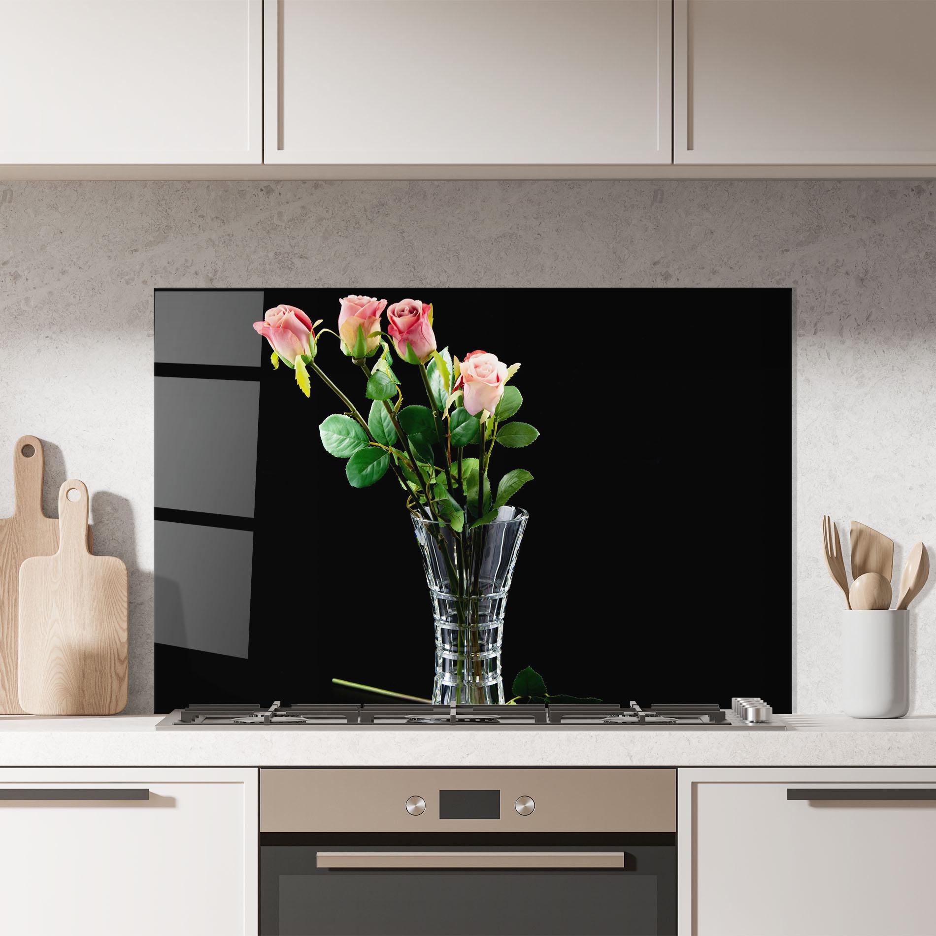 Konyhai üveg hátfal Rose Vase Black mockup 7