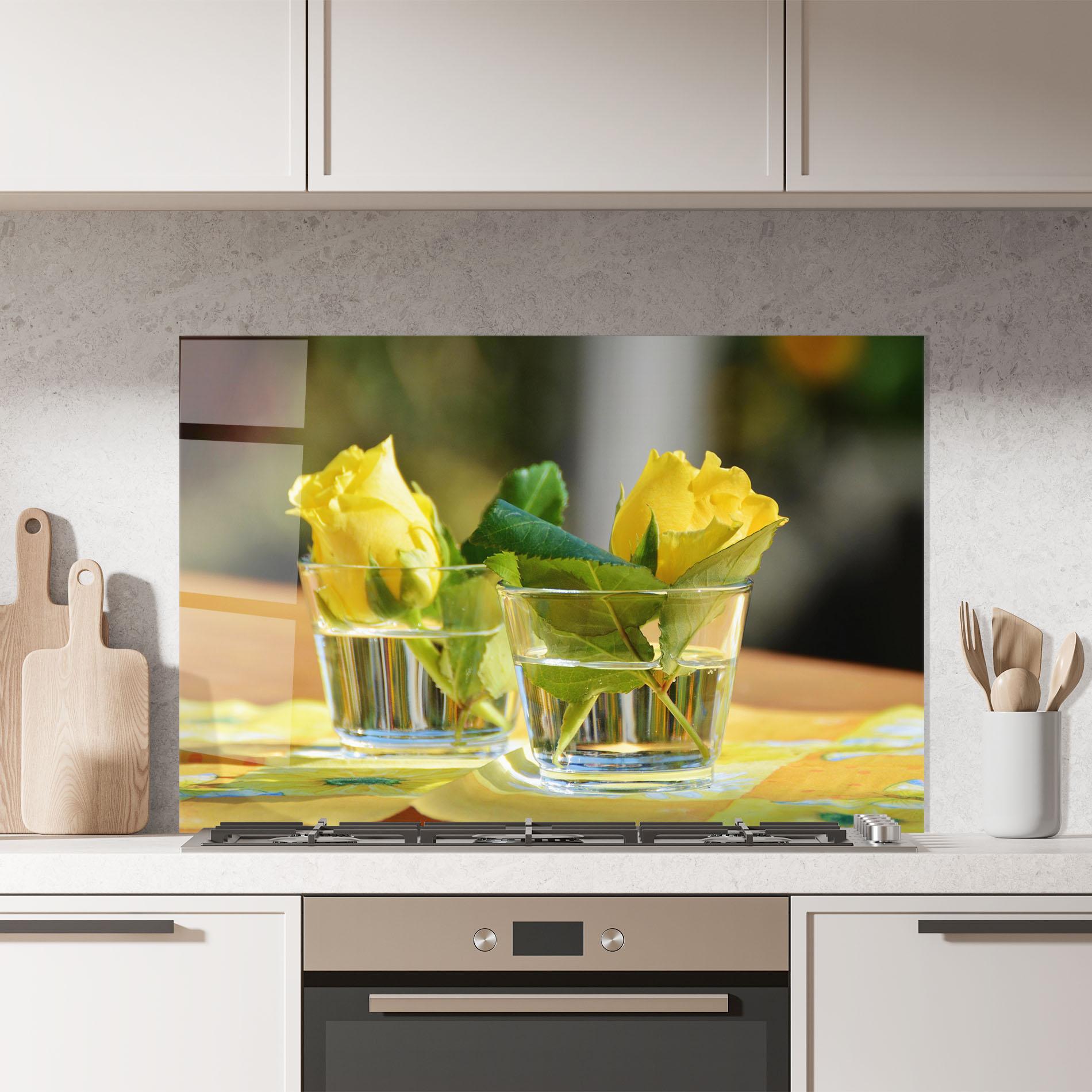 Konyhai üveg hátfal Rose Yellow Vase mockup 7