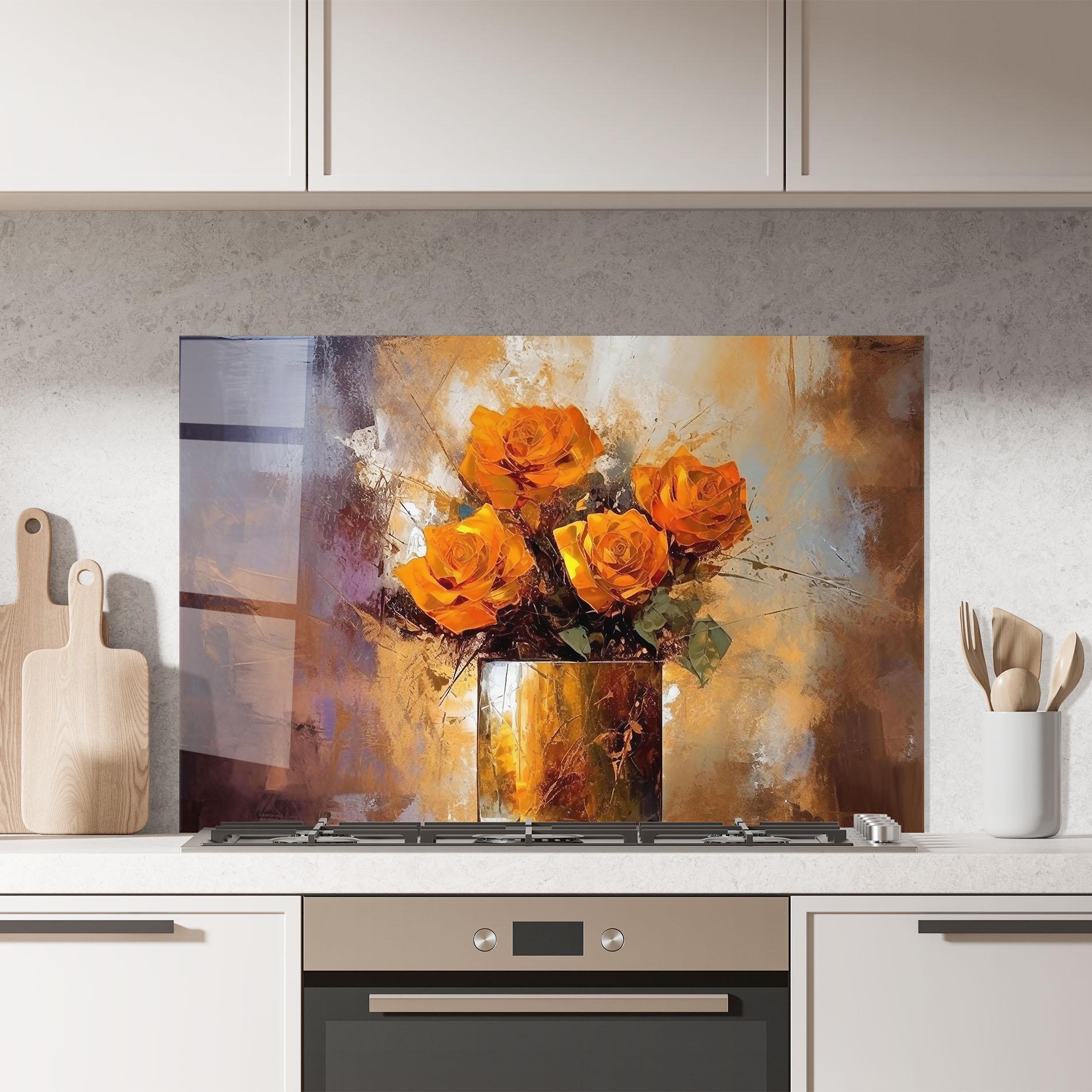 Konyhai üveg hátfal Vase Orange Rose mockup 7