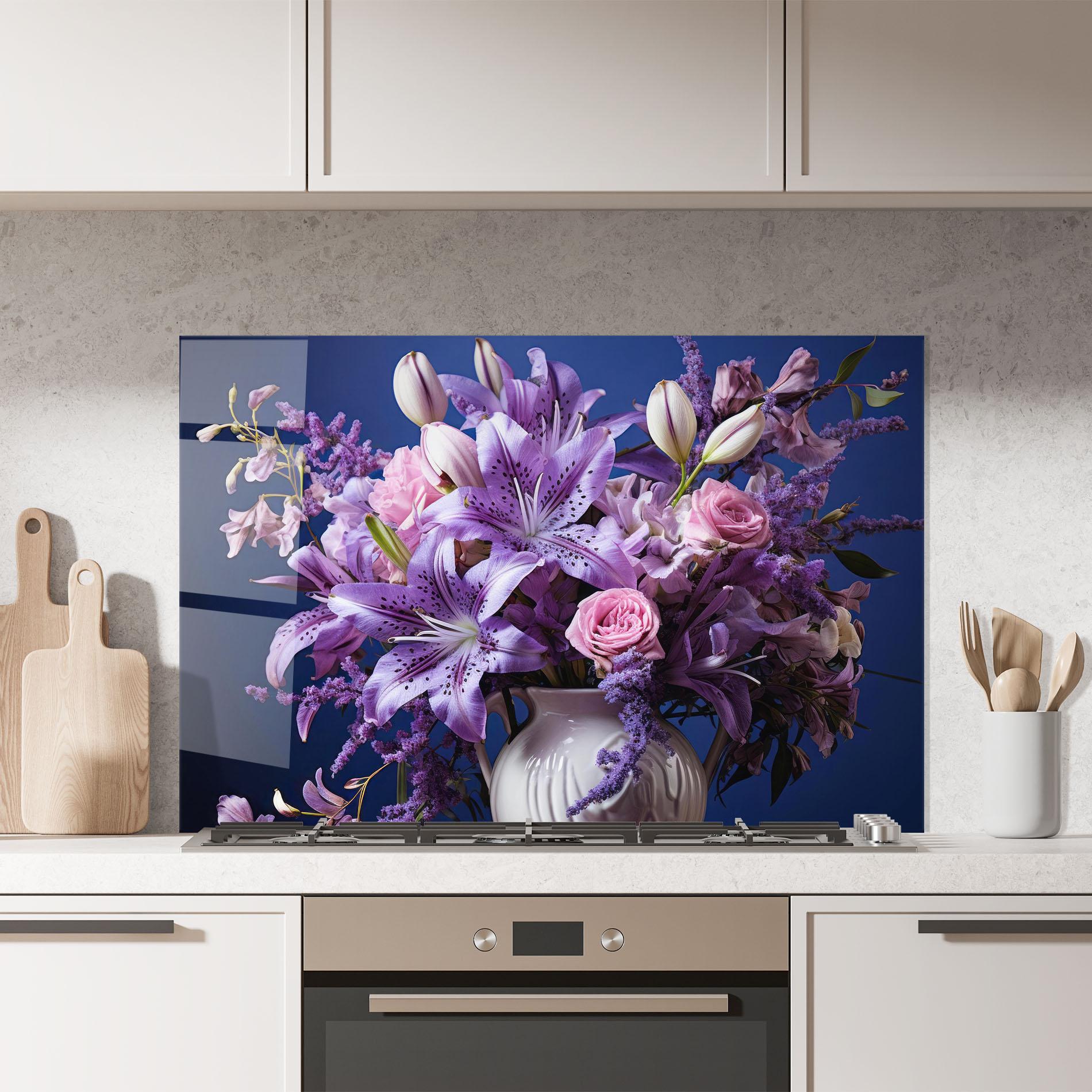 Konyhai üveg hátfal Vase Purple Flower mockup 7