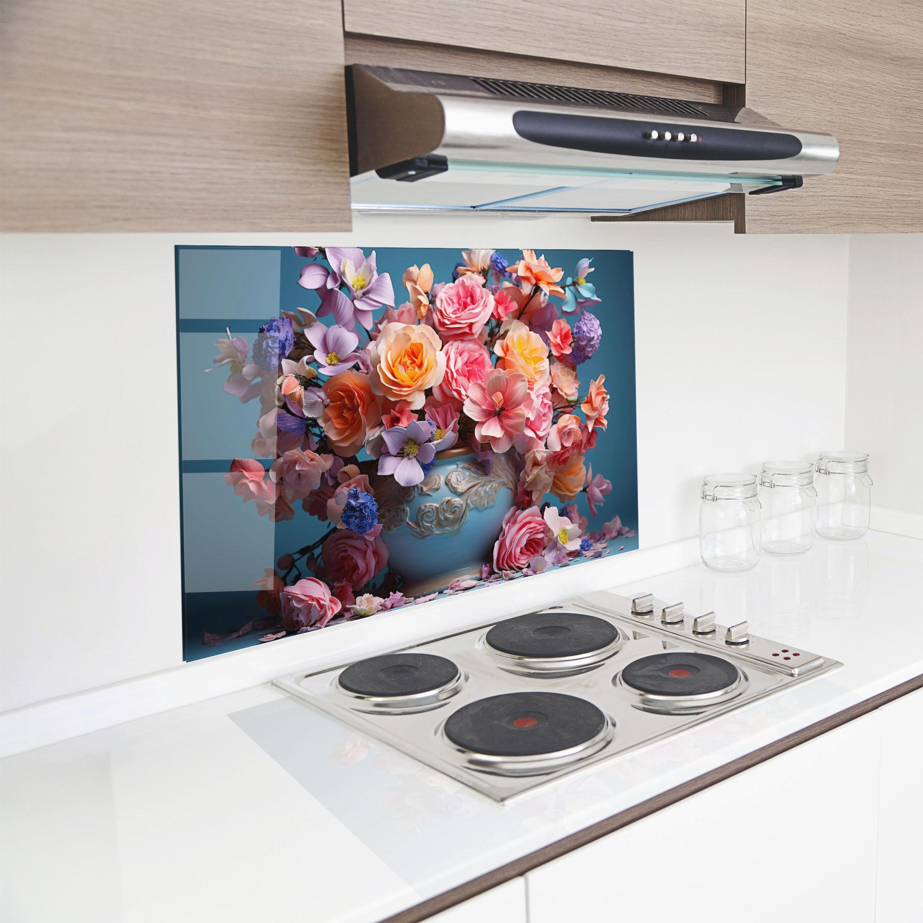 Konyhai üveg hátfal Blue Vase Flowers mockup 8