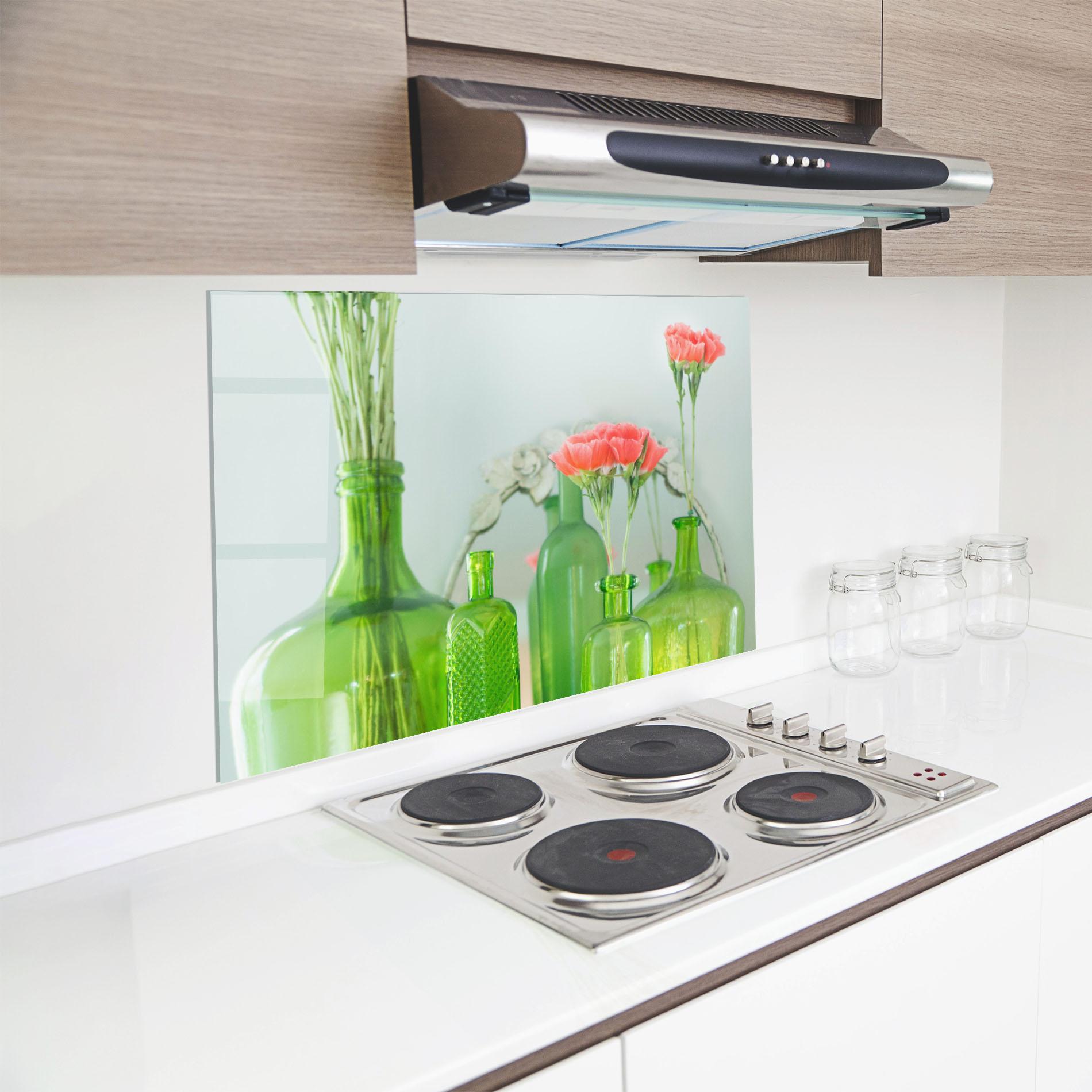 Konyhai üveg hátfal Green Vase Flowers mockup 8