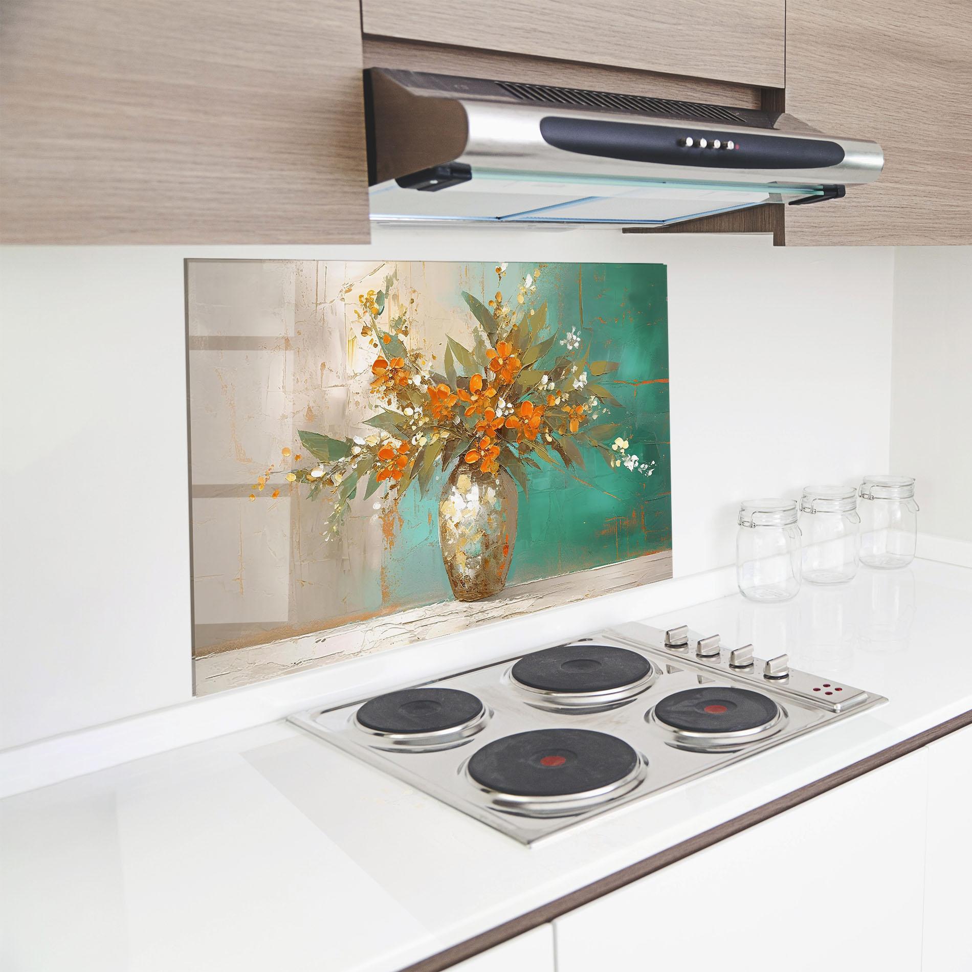 Konyhai üveg hátfal Grey Vase Orange mockup 8