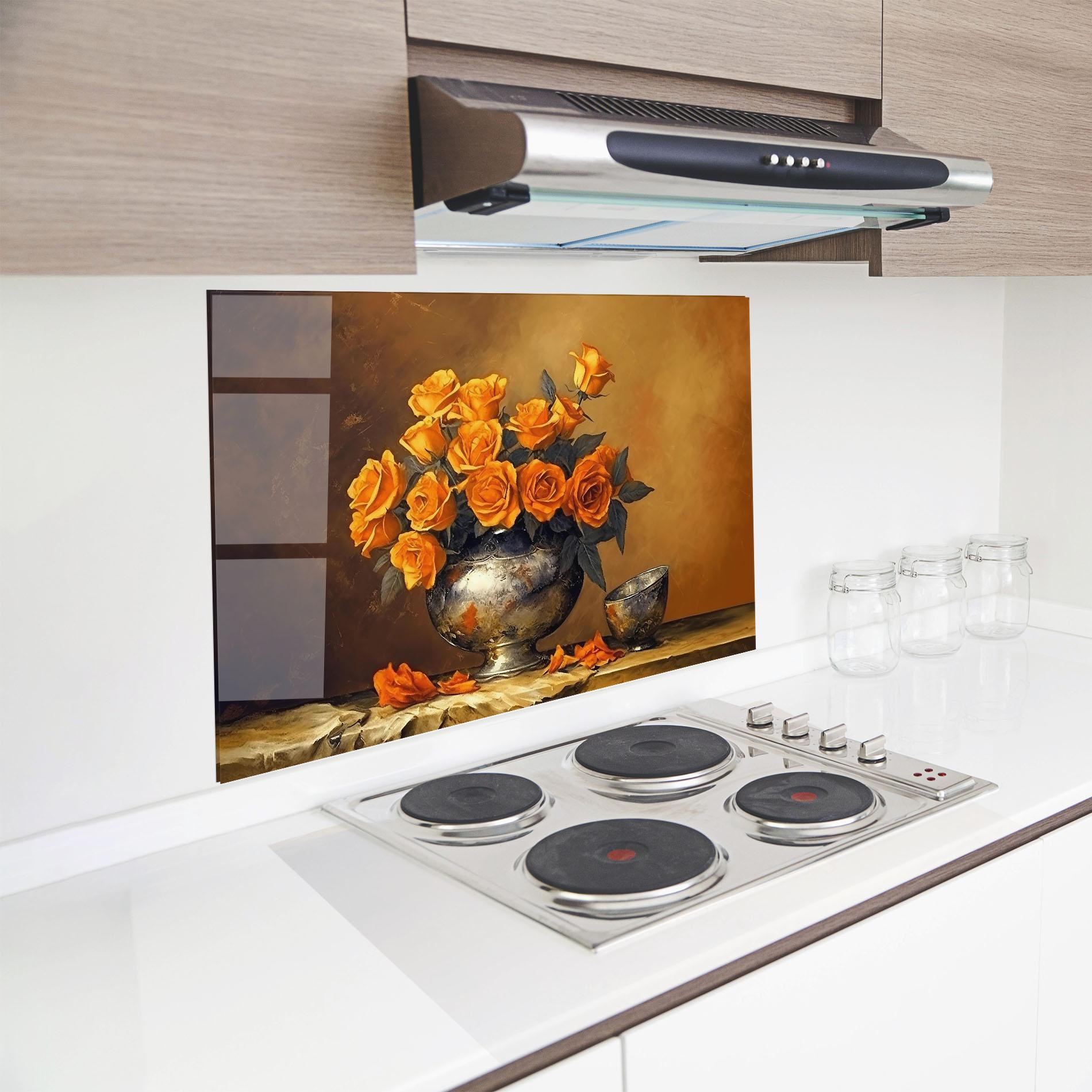 Konyhai üveg hátfal Orange Rose Vase mockup 8