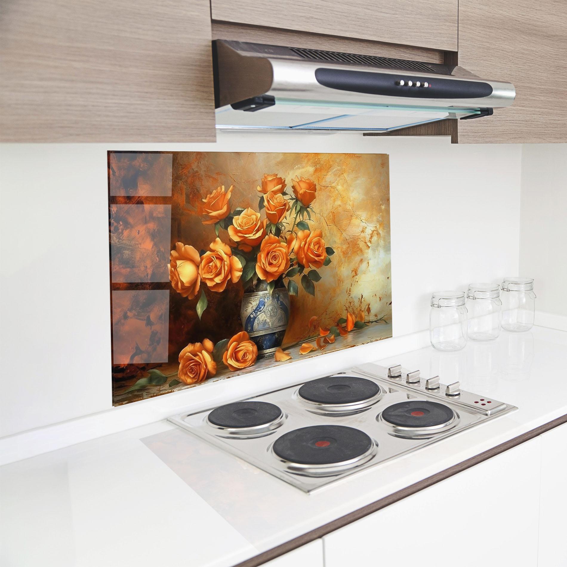 Konyhai üveg hátfal Pretty Orange Rose Vase mockup 8