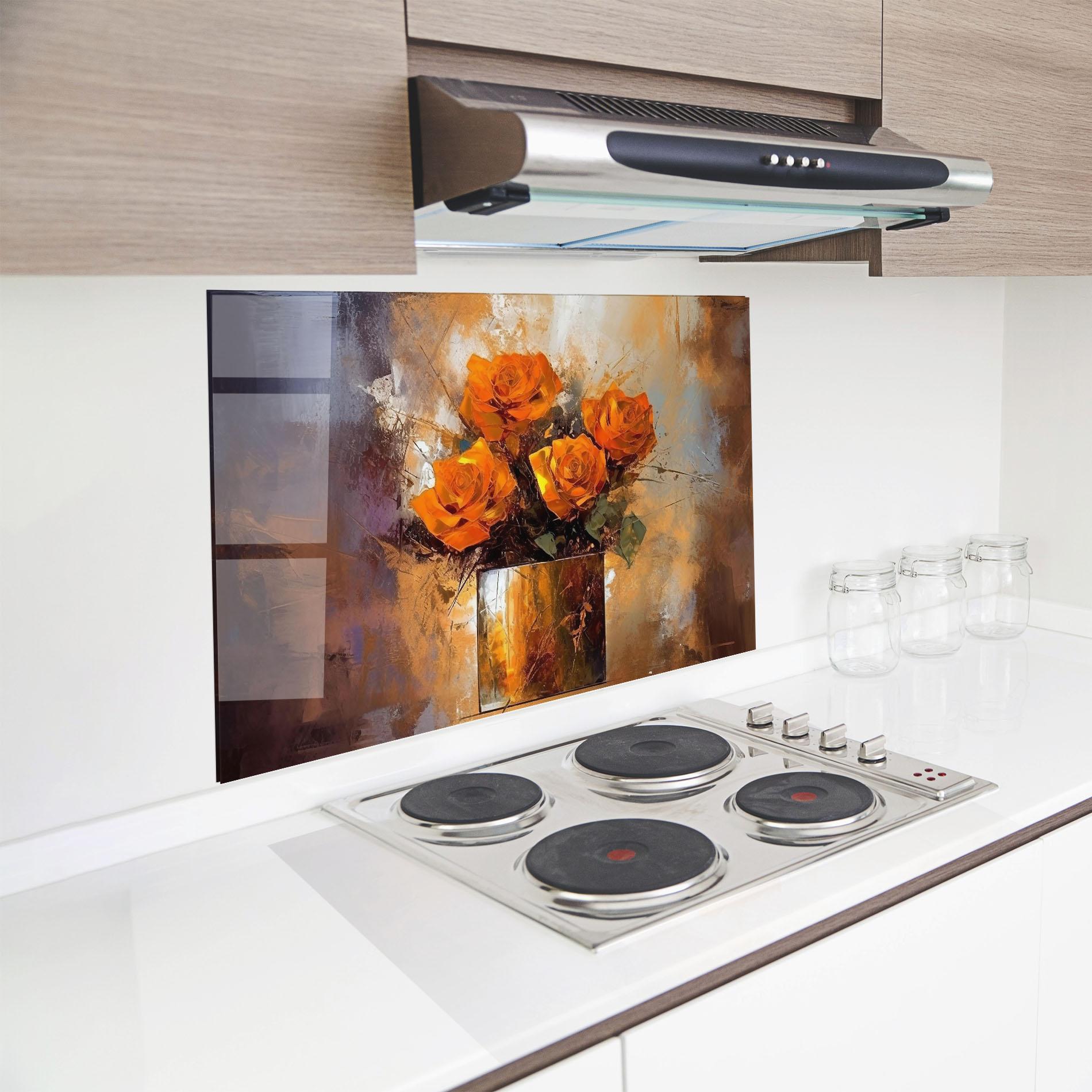 Konyhai üveg hátfal Vase Orange Rose mockup 8
