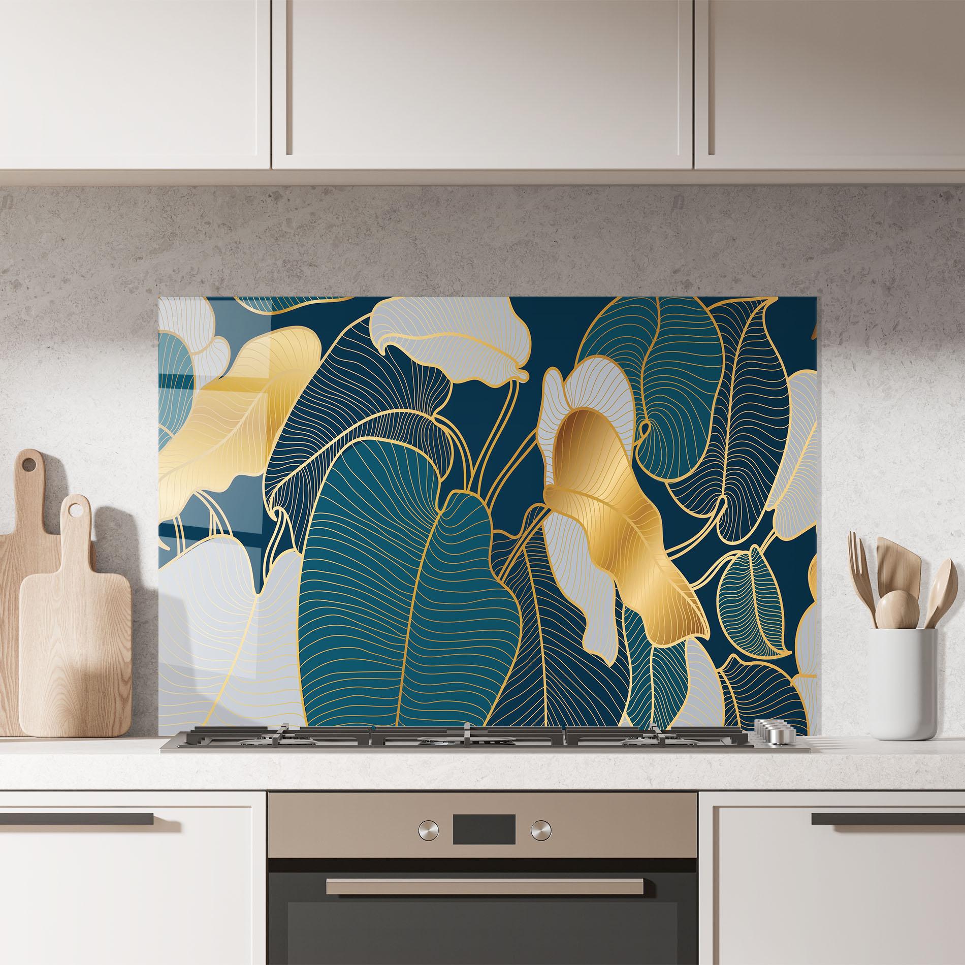 Konyhai üveg hátfal Golden Leaves mockup 7
