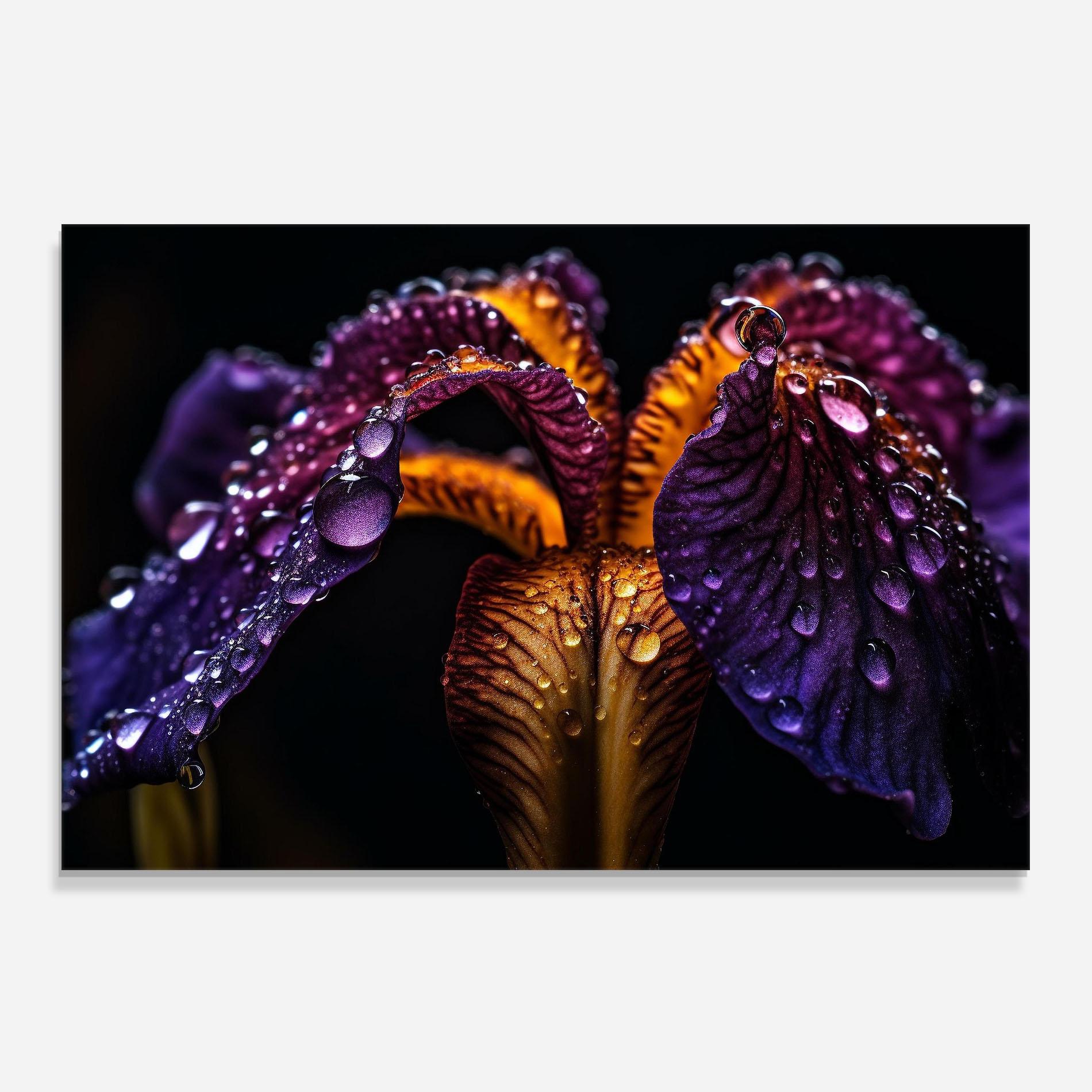 Konyhai üveg hátfal Dark Iris After Rain mockup 0
