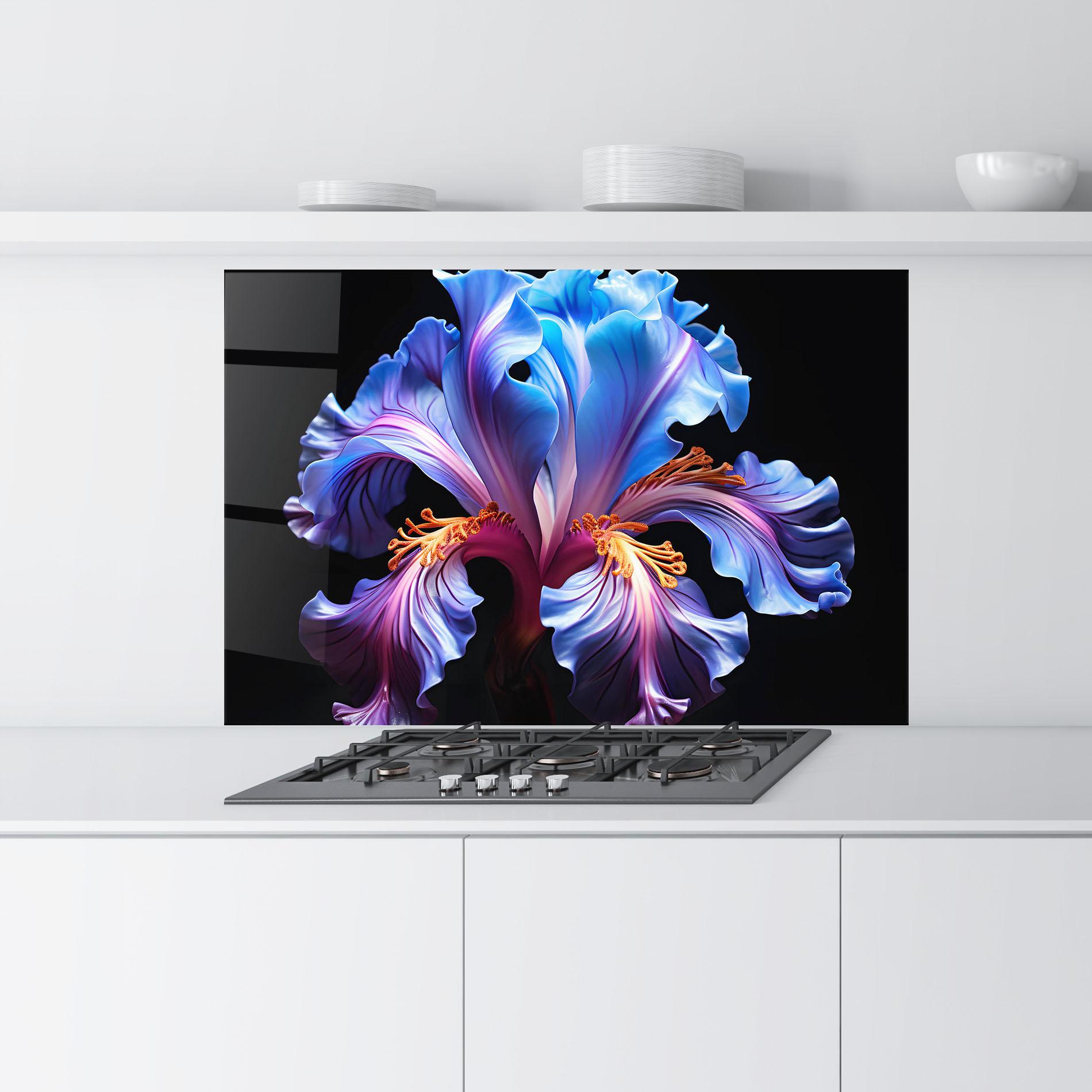 Konyhai üveg hátfal Beautiful Iris On Black mockup 9