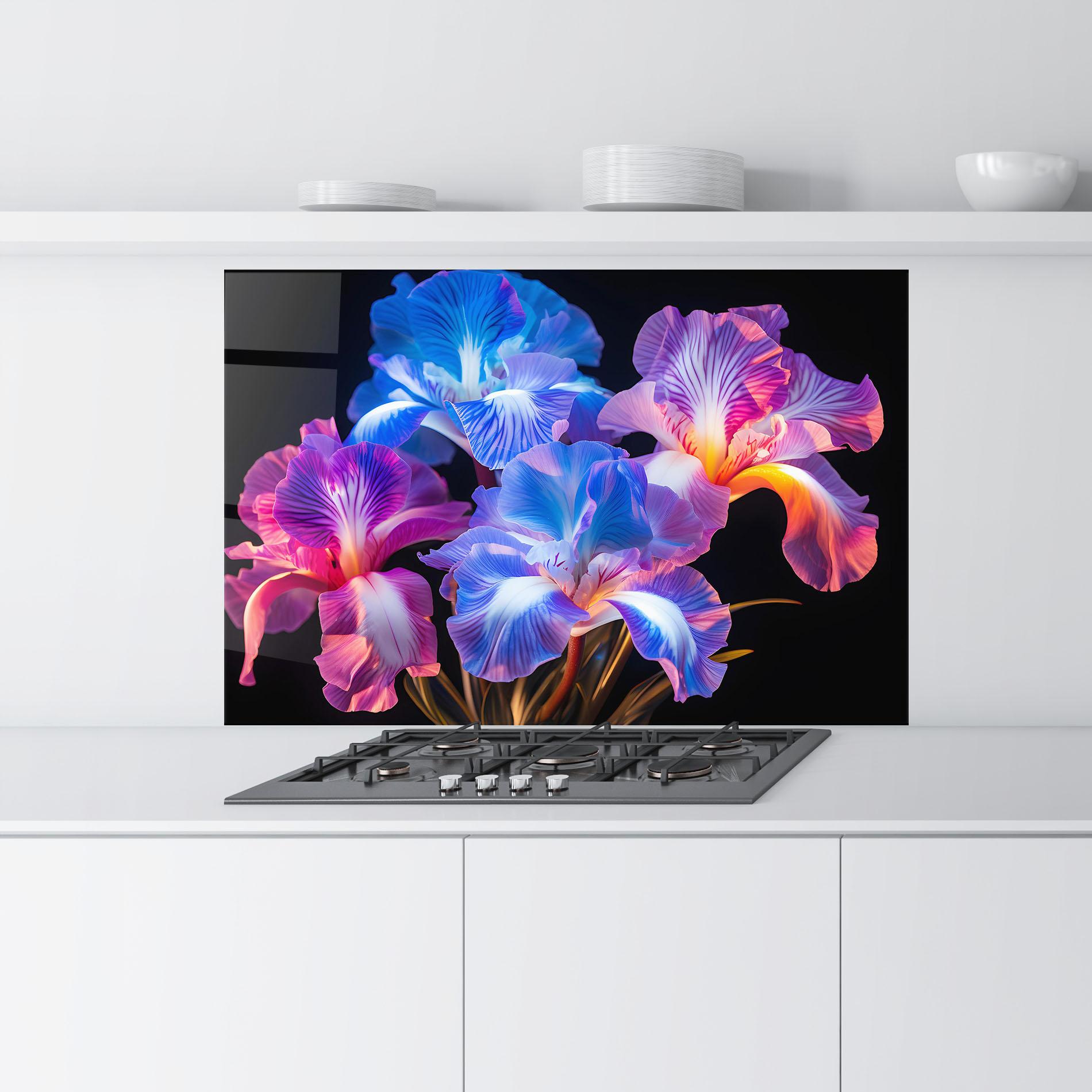 Konyhai üveg hátfal Blue Light Iris mockup 9