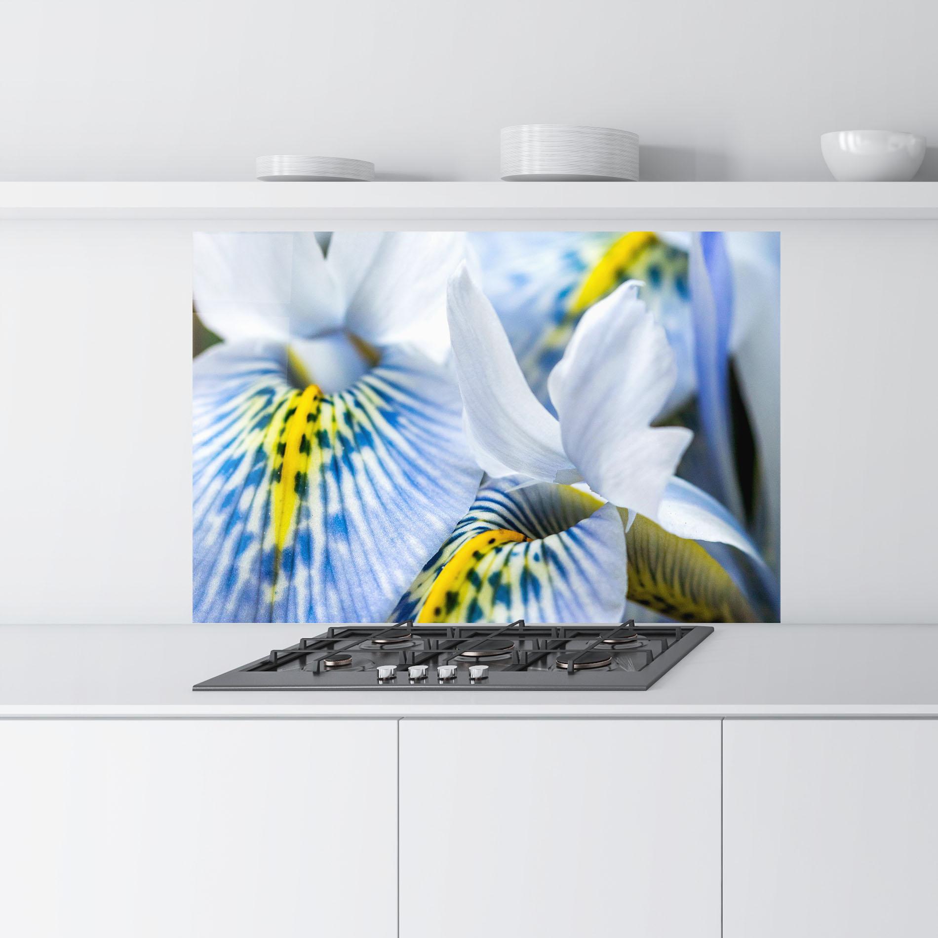 Konyhai üveg hátfal Blue Yellow Iris mockup 9