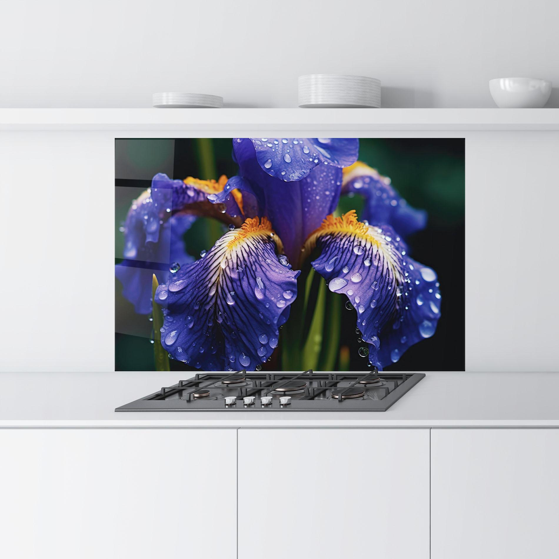 Konyhai üveg hátfal Iris Close Up Aftrer Rain mockup 9