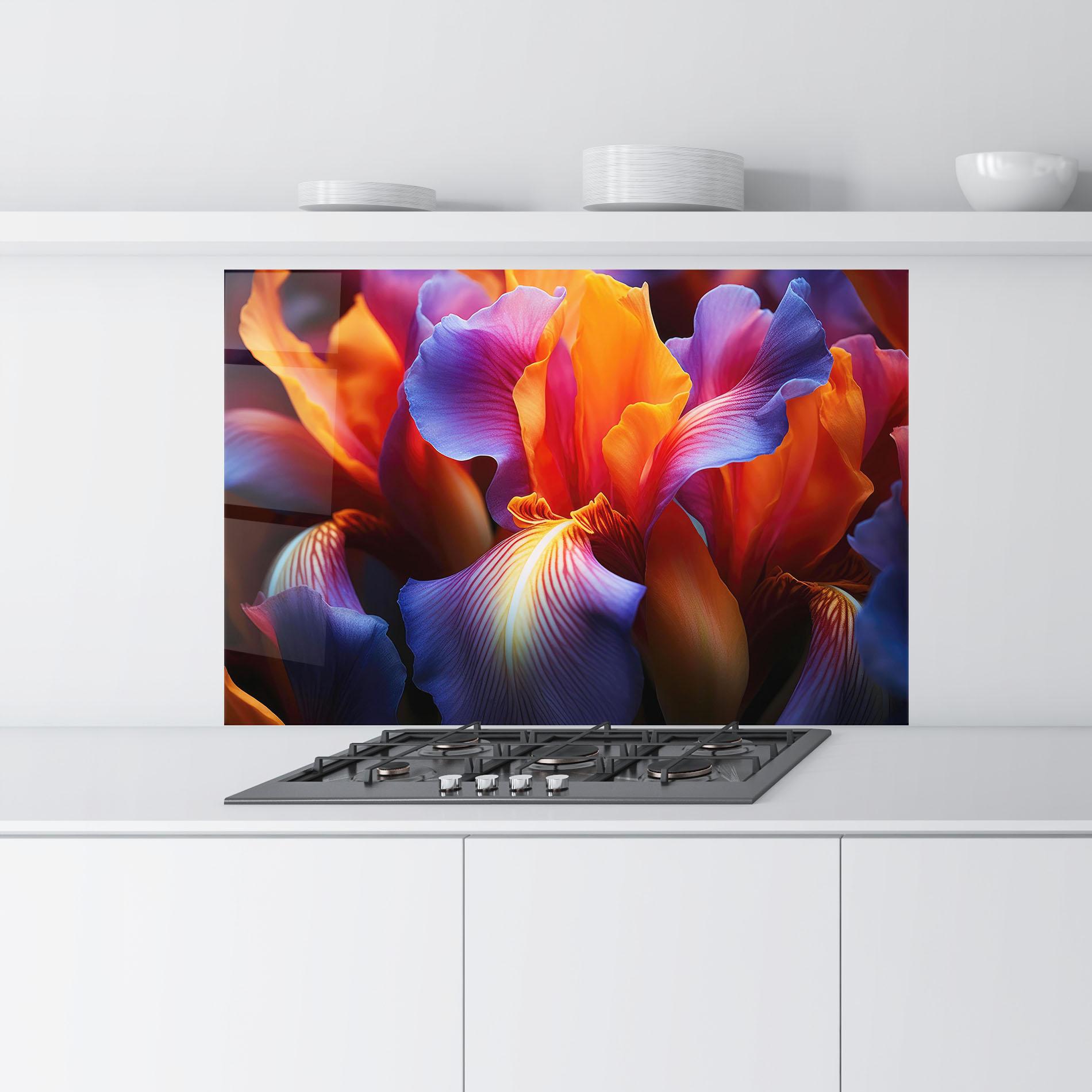 Konyhai üveg hátfal Orange Purple Iris mockup 9