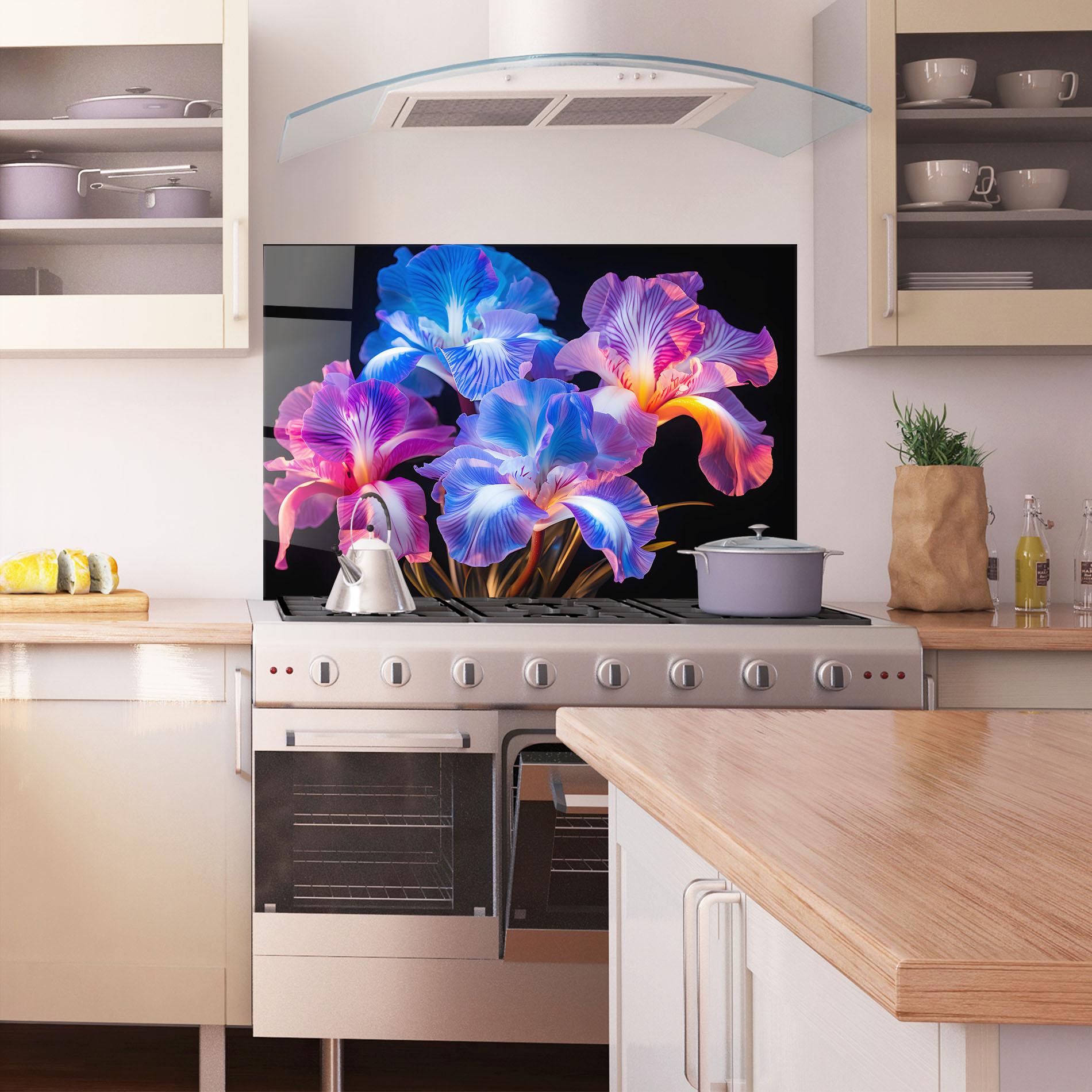 Konyhai üveg hátfal Blue Light Iris mockup 1