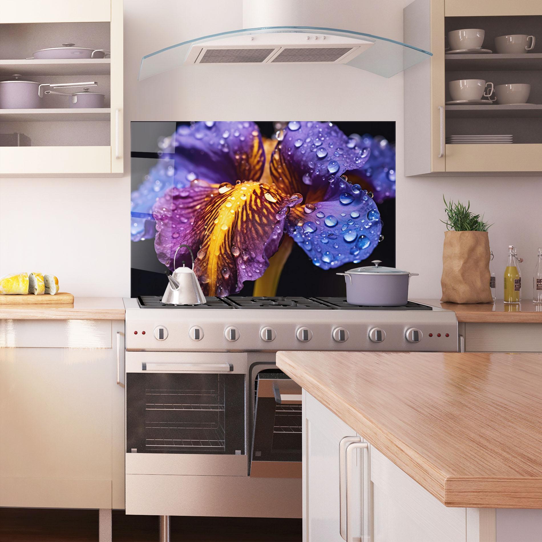 Konyhai üveg hátfal Close Up Iris After Rain mockup 1
