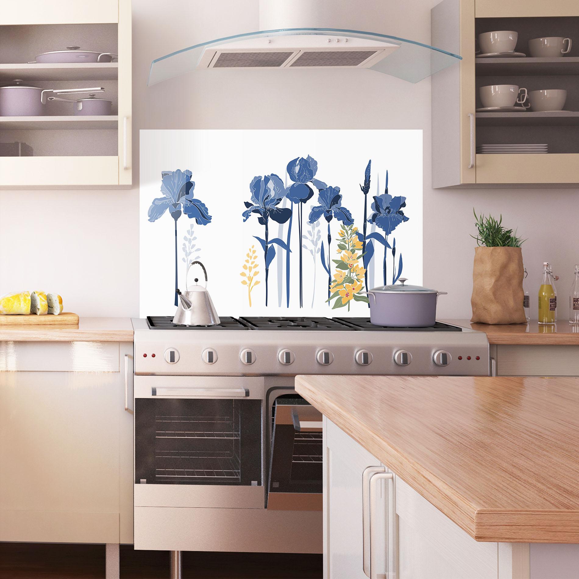 Konyhai üveg hátfal Iris Blue Art mockup 1