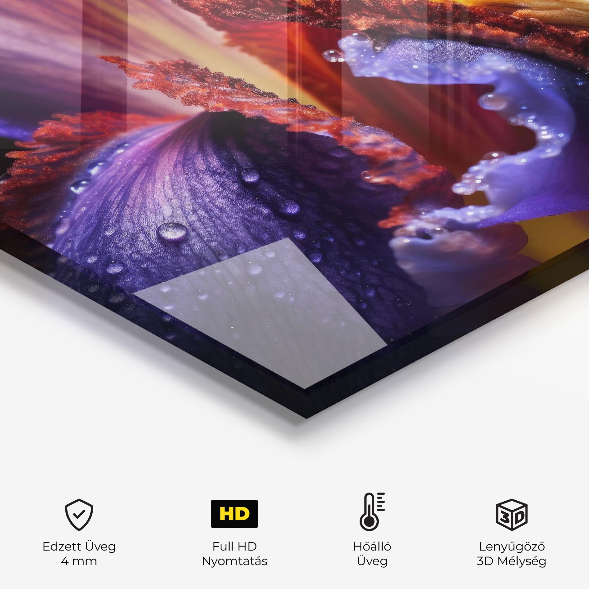 Konyhai üveg hátfal Close Up Blue Iris After Rain mockup 2