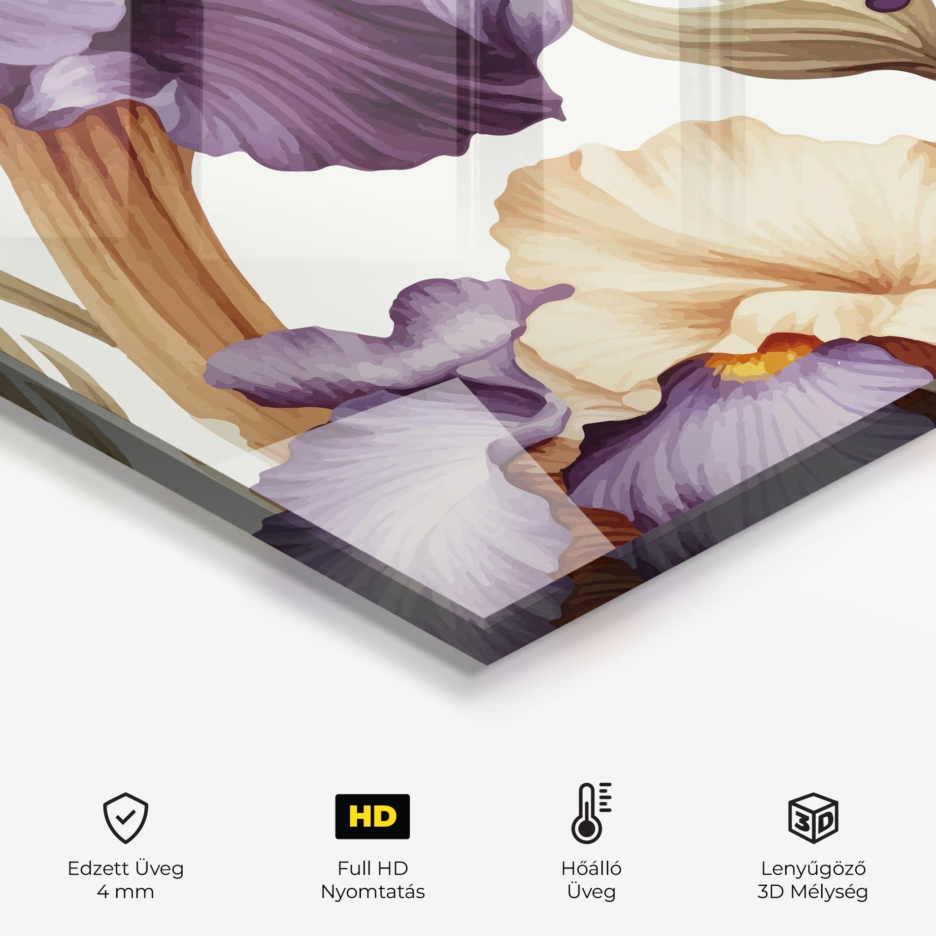 Konyhai üveg hátfal Cream Purple Iris mockup 2