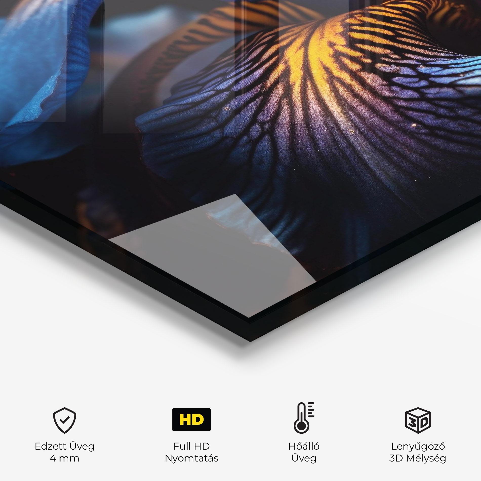 Konyhai üveg hátfal Dark Yellow Iris mockup 2