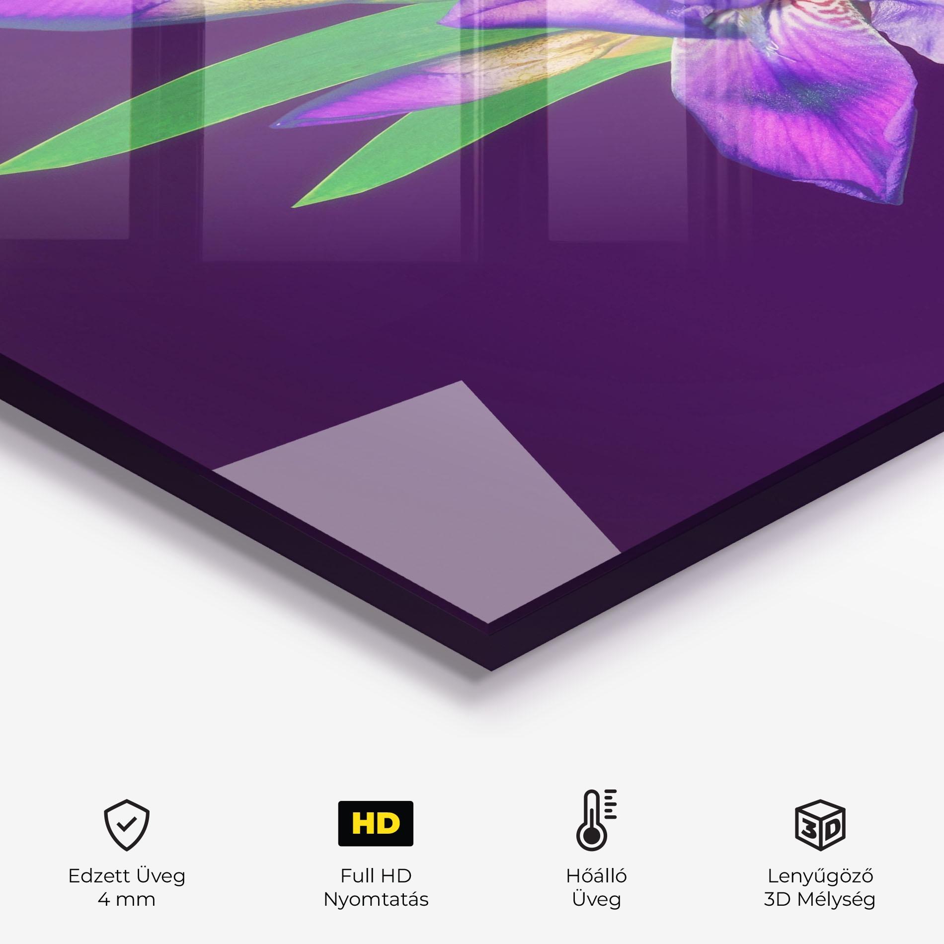 Konyhai üveg hátfal Iris On Purple mockup 2