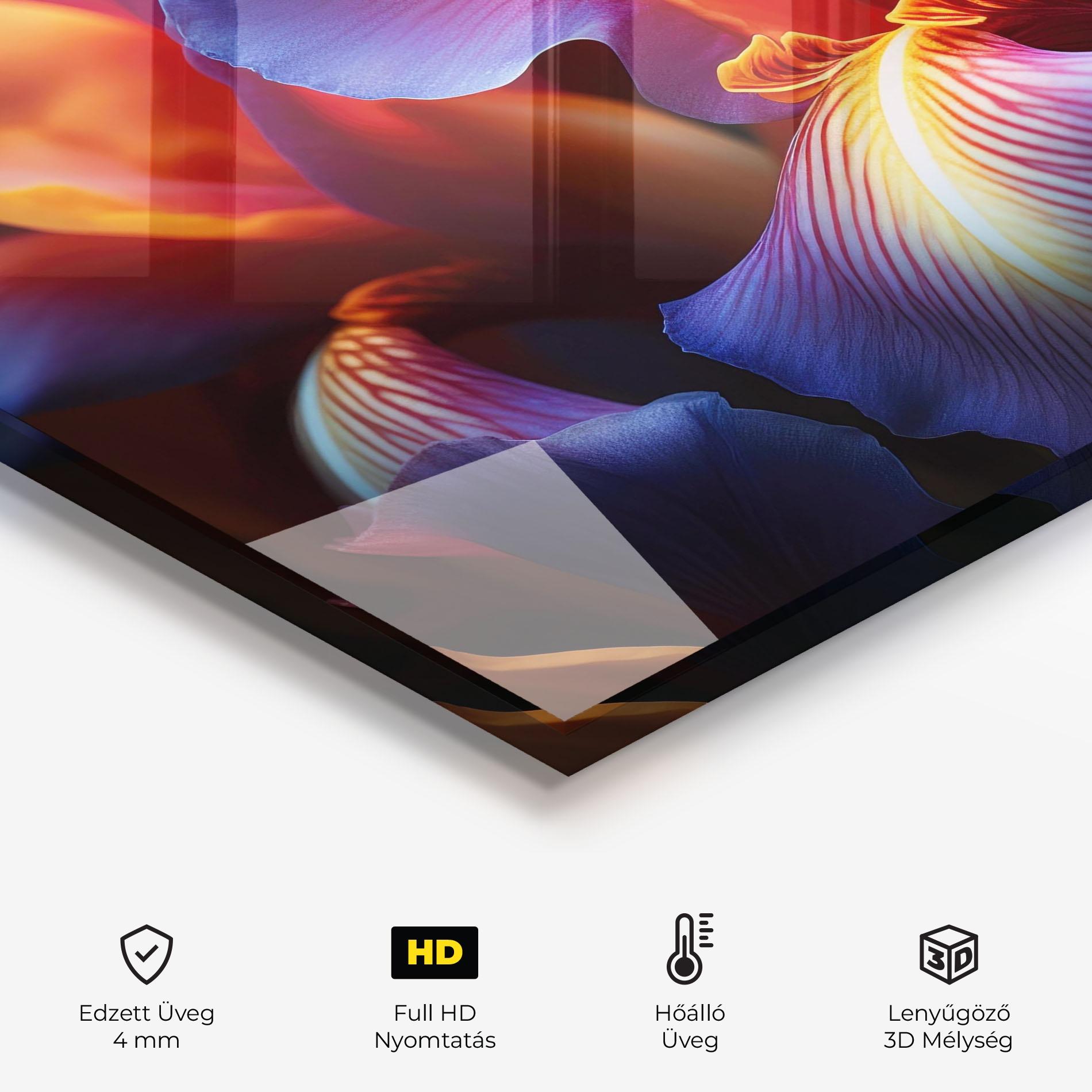 Konyhai üveg hátfal Orange Purple Iris mockup 2