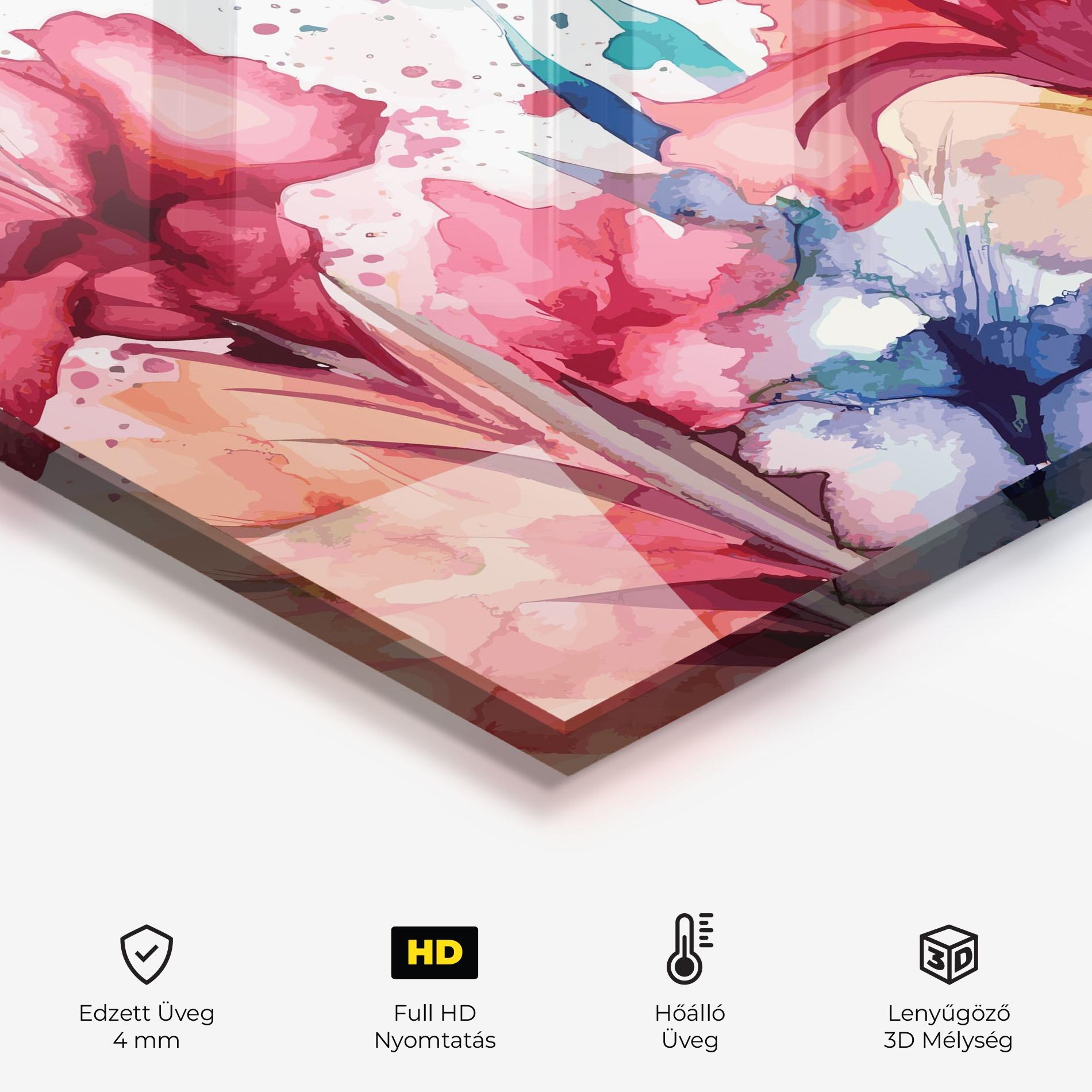 Konyhai üveg hátfal Pink Blue Iris mockup 2