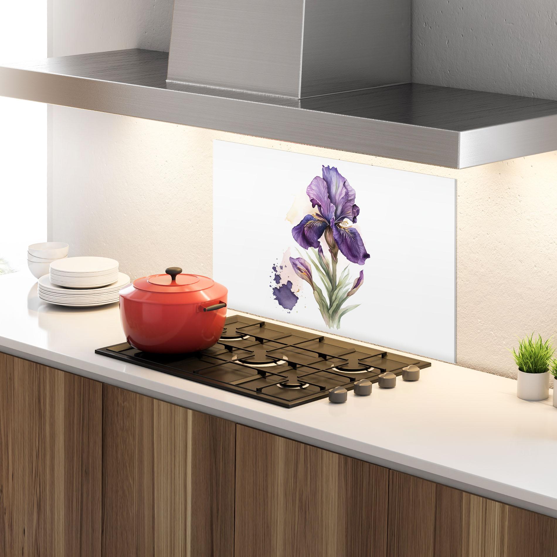 Konyhai üveg hátfal Beautiful Purple Iris mockup 4