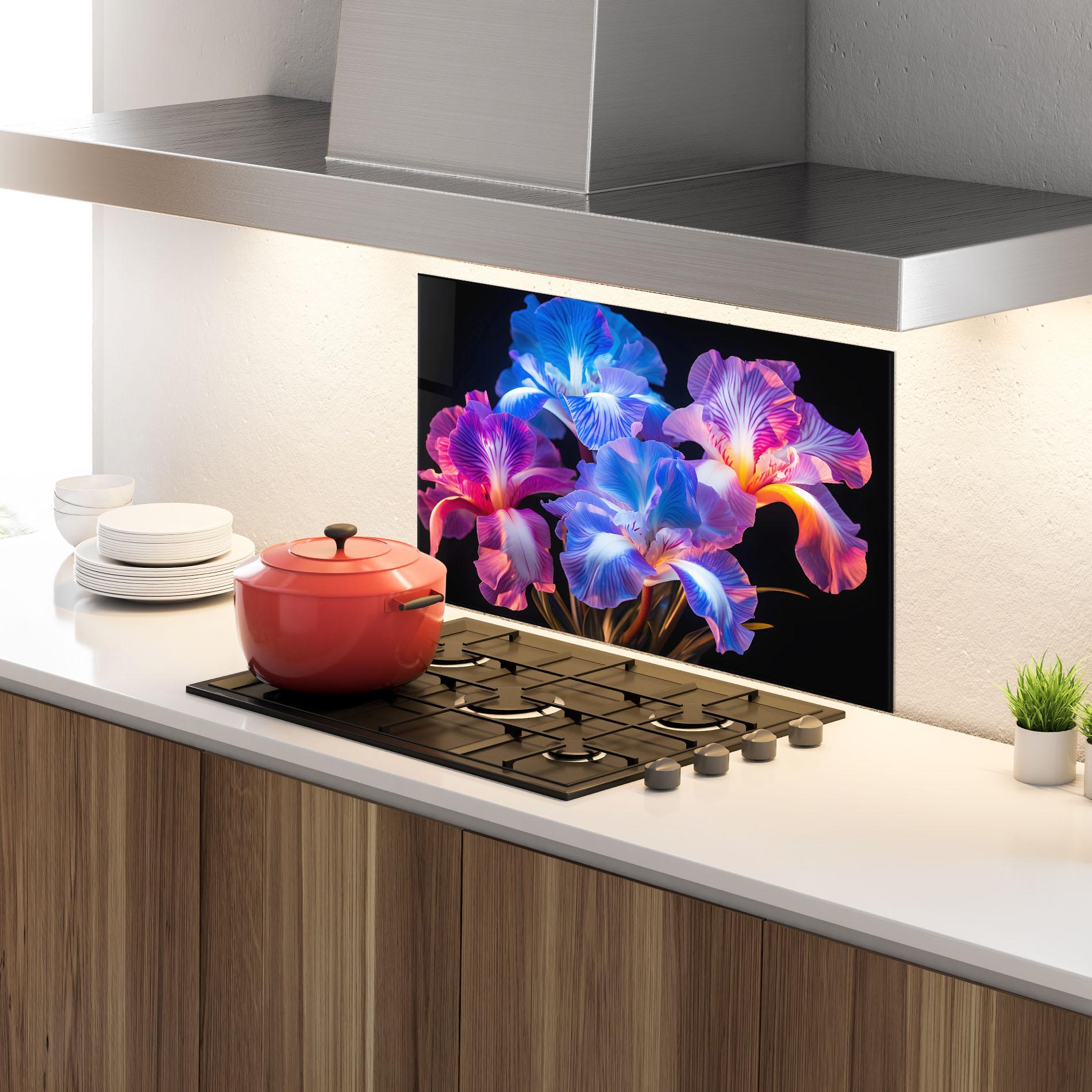 Konyhai üveg hátfal Blue Light Iris mockup 4
