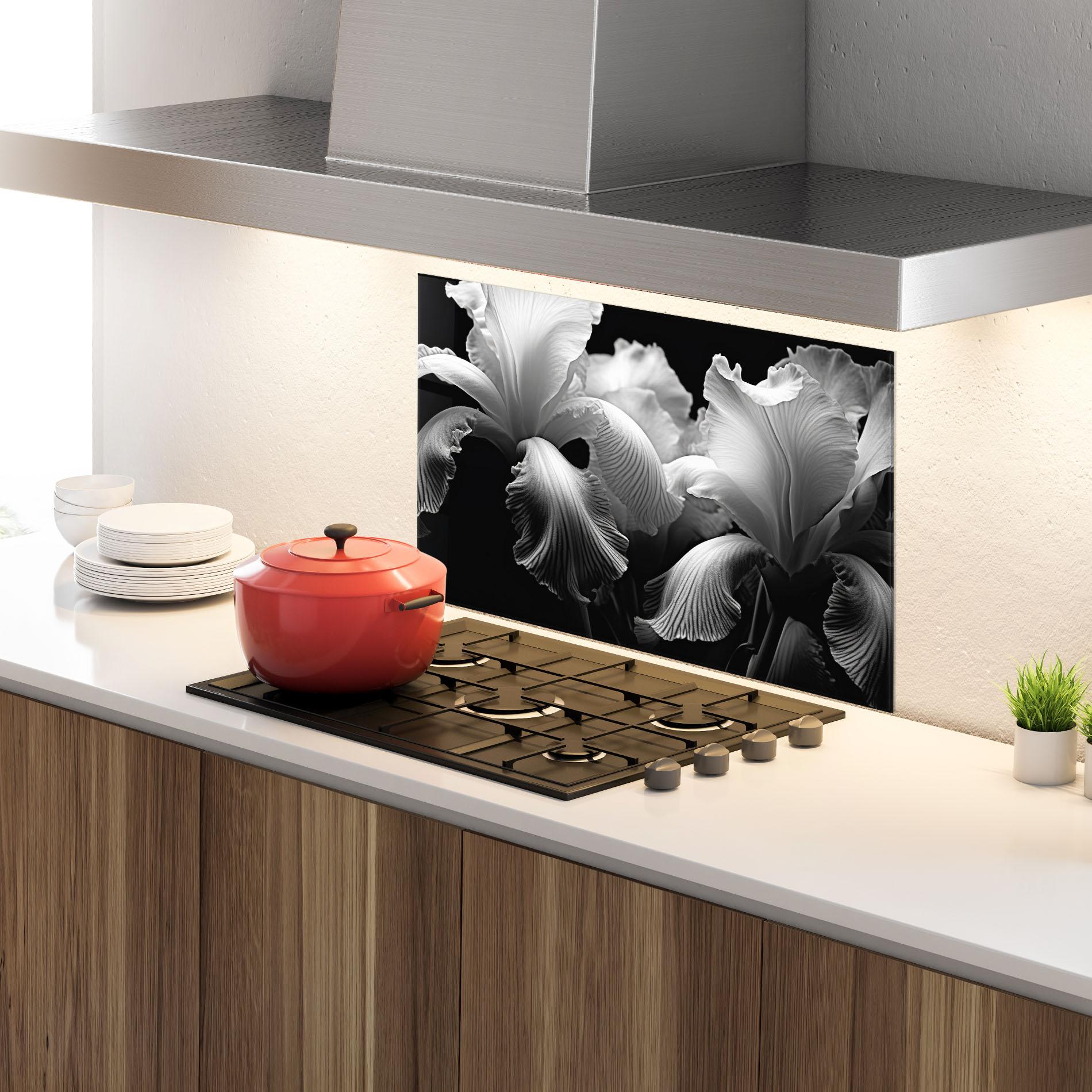 Konyhai üveg hátfal Grey Iris mockup 4