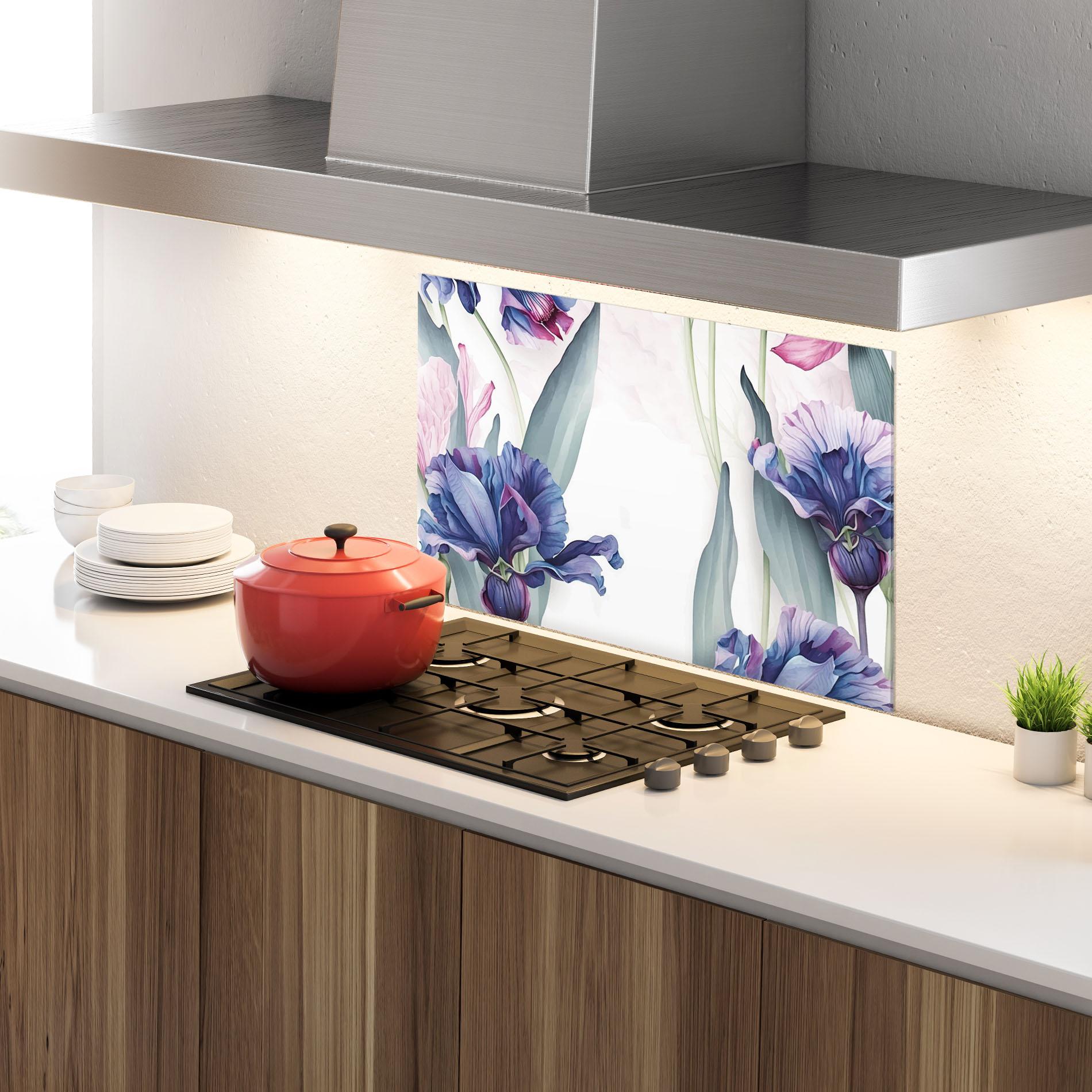 Konyhai üveg hátfal Iris Purple Shades mockup 4