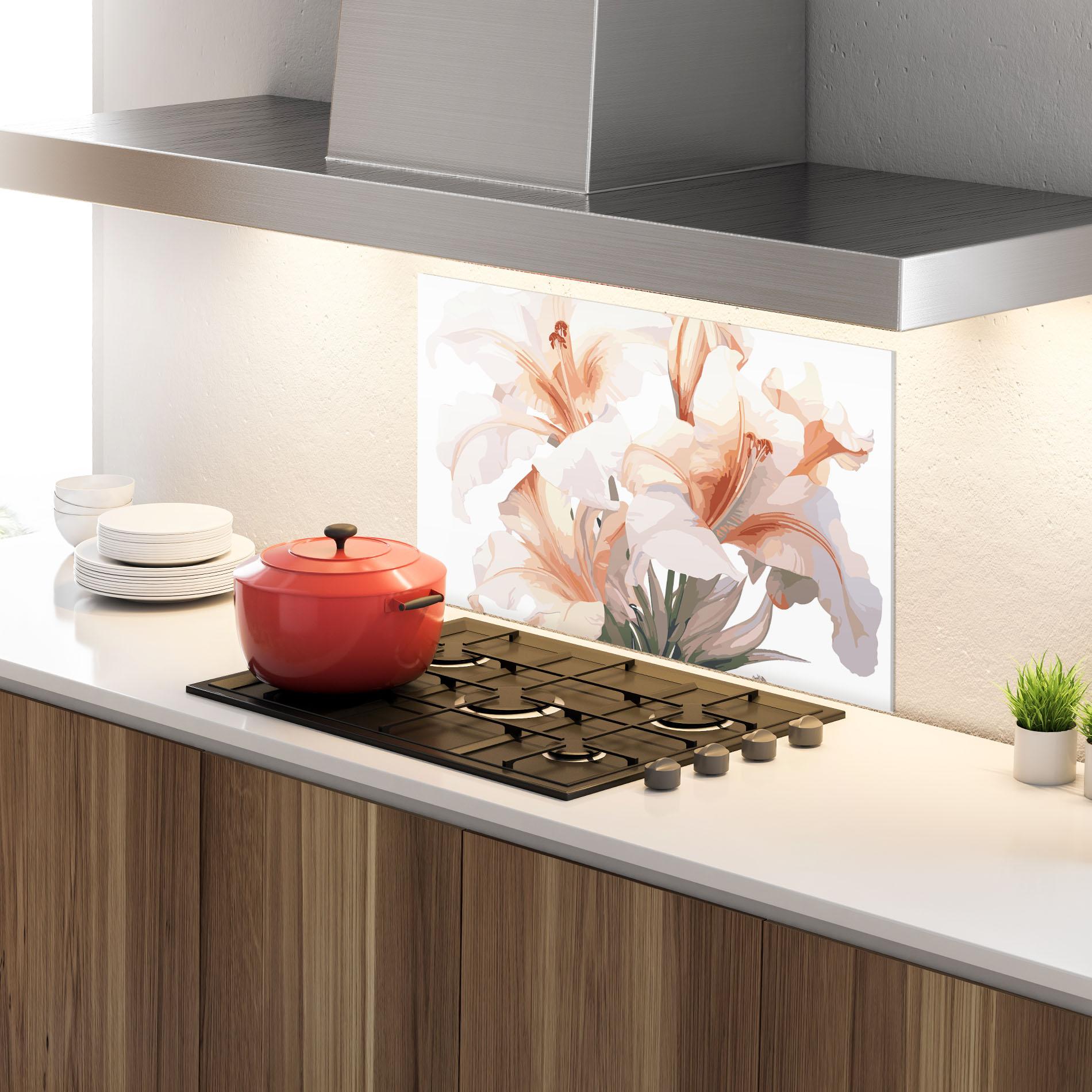 Konyhai üveg hátfal Light Orange Iris mockup 4