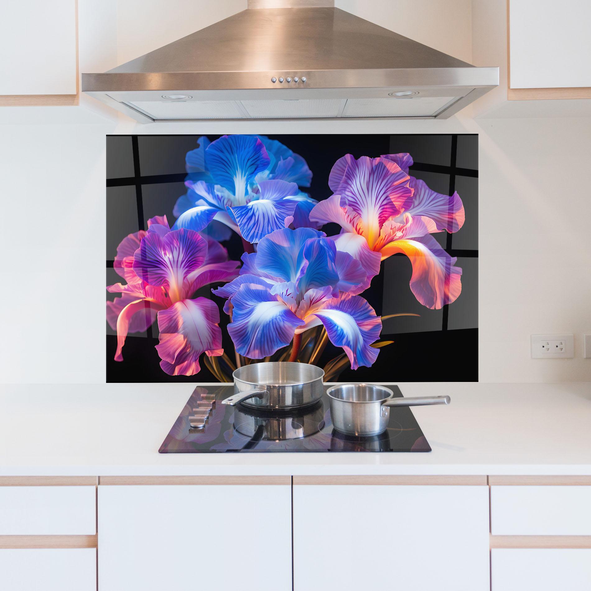 Konyhai üveg hátfal Blue Light Iris mockup 5