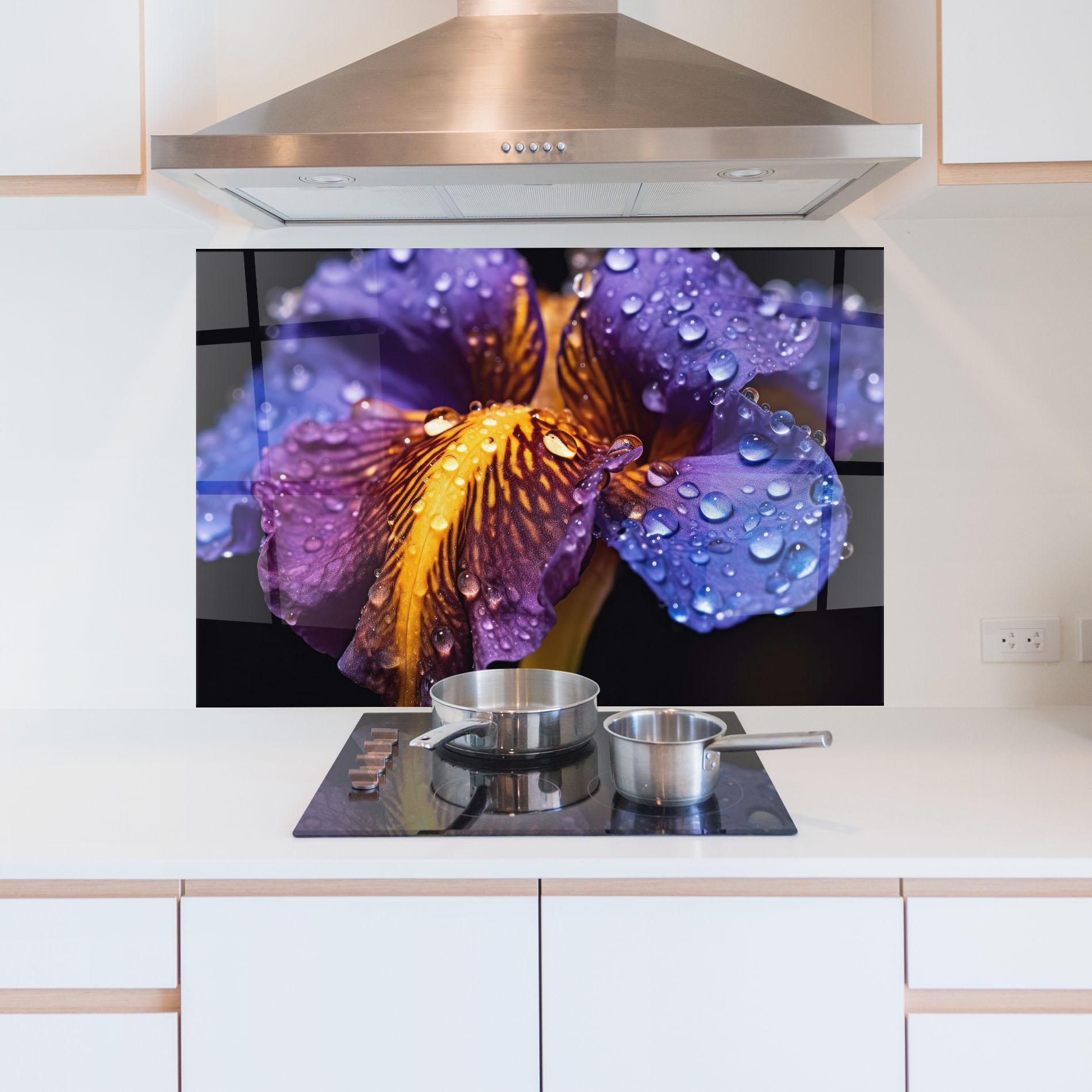 Konyhai üveg hátfal Close Up Iris After Rain mockup 5