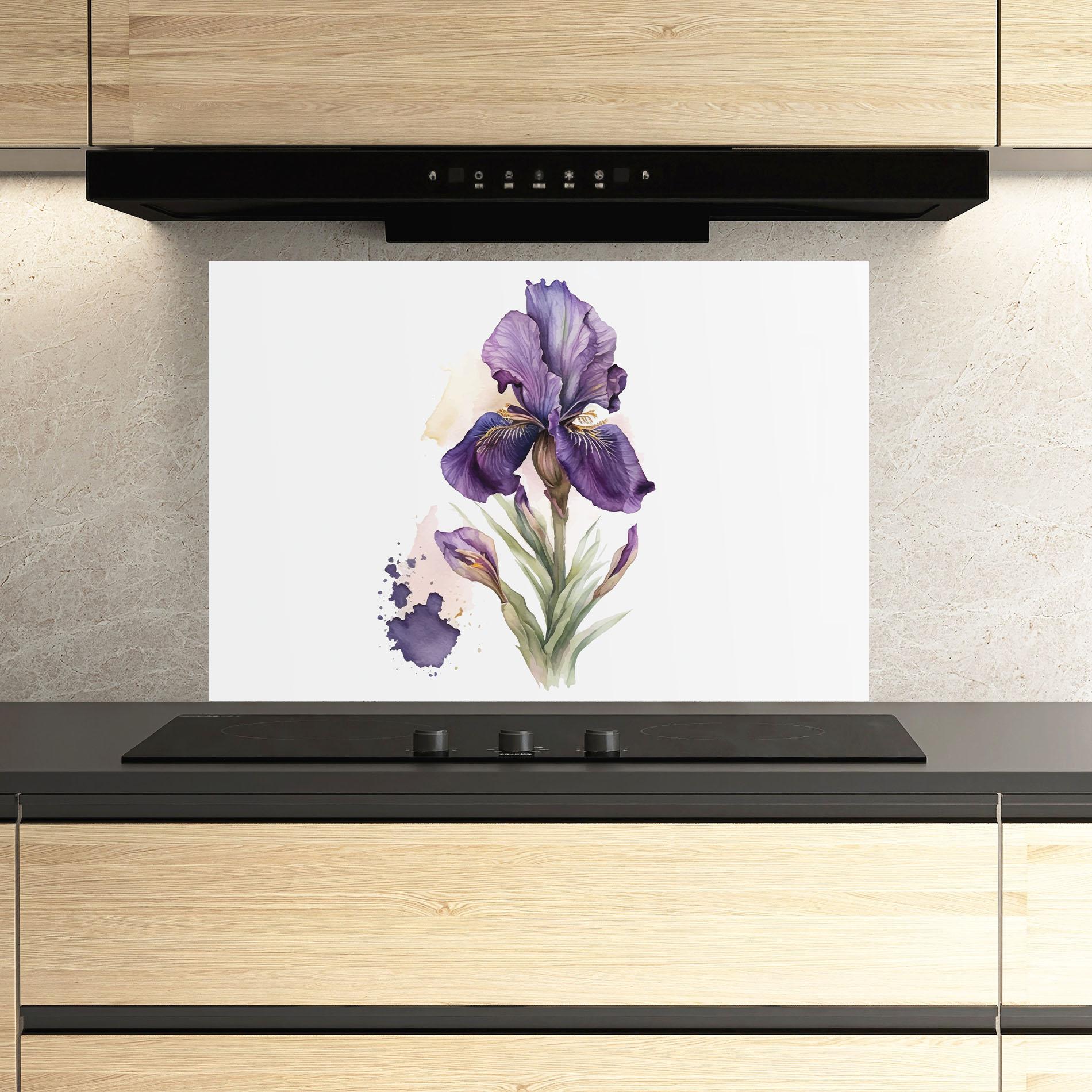 Konyhai üveg hátfal Beautiful Purple Iris mockup 3