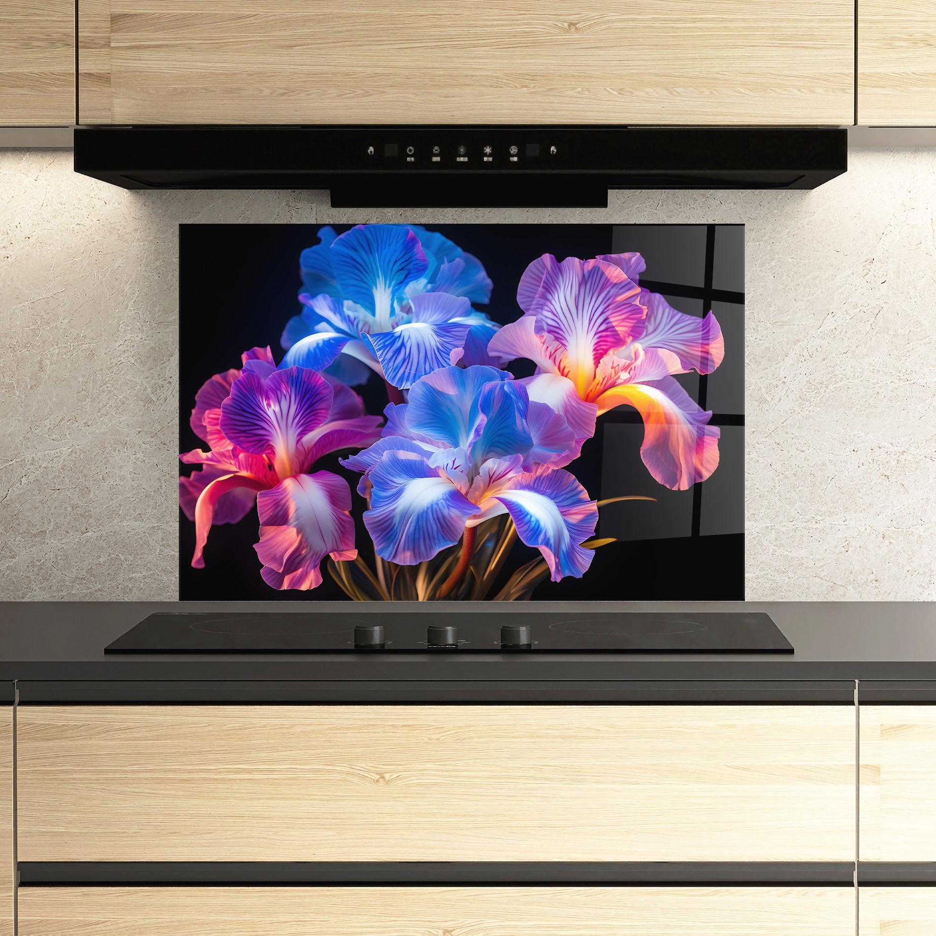 Konyhai üveg hátfal Blue Light Iris mockup 3