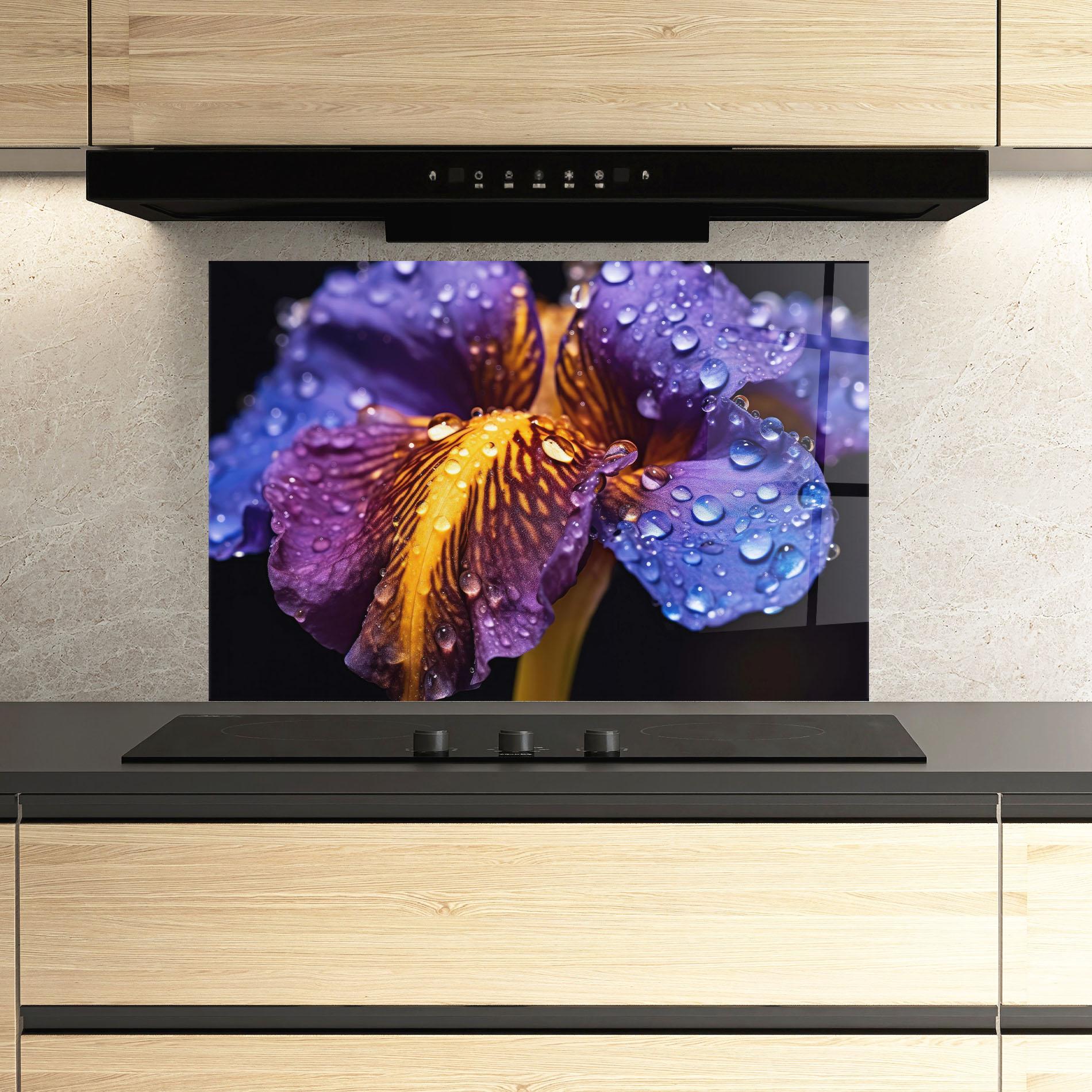 Konyhai üveg hátfal Close Up Iris After Rain mockup 3