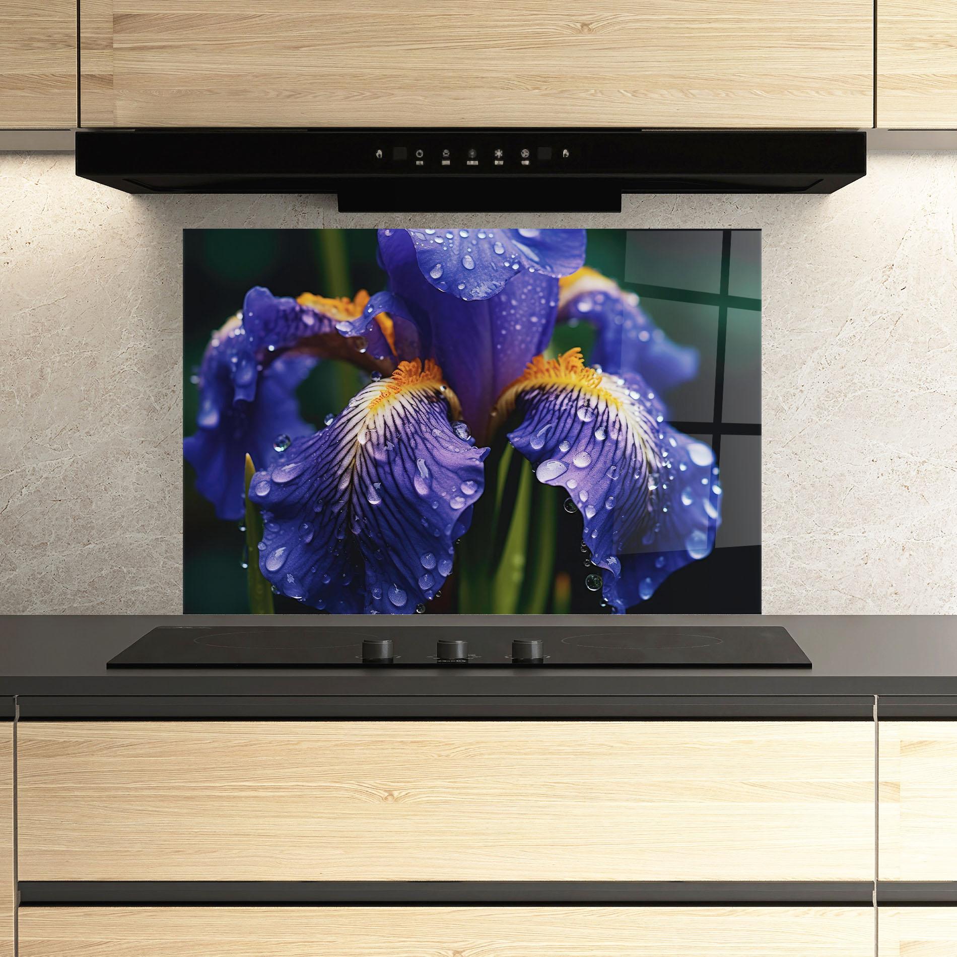 Konyhai üveg hátfal Iris Close Up Aftrer Rain mockup 3