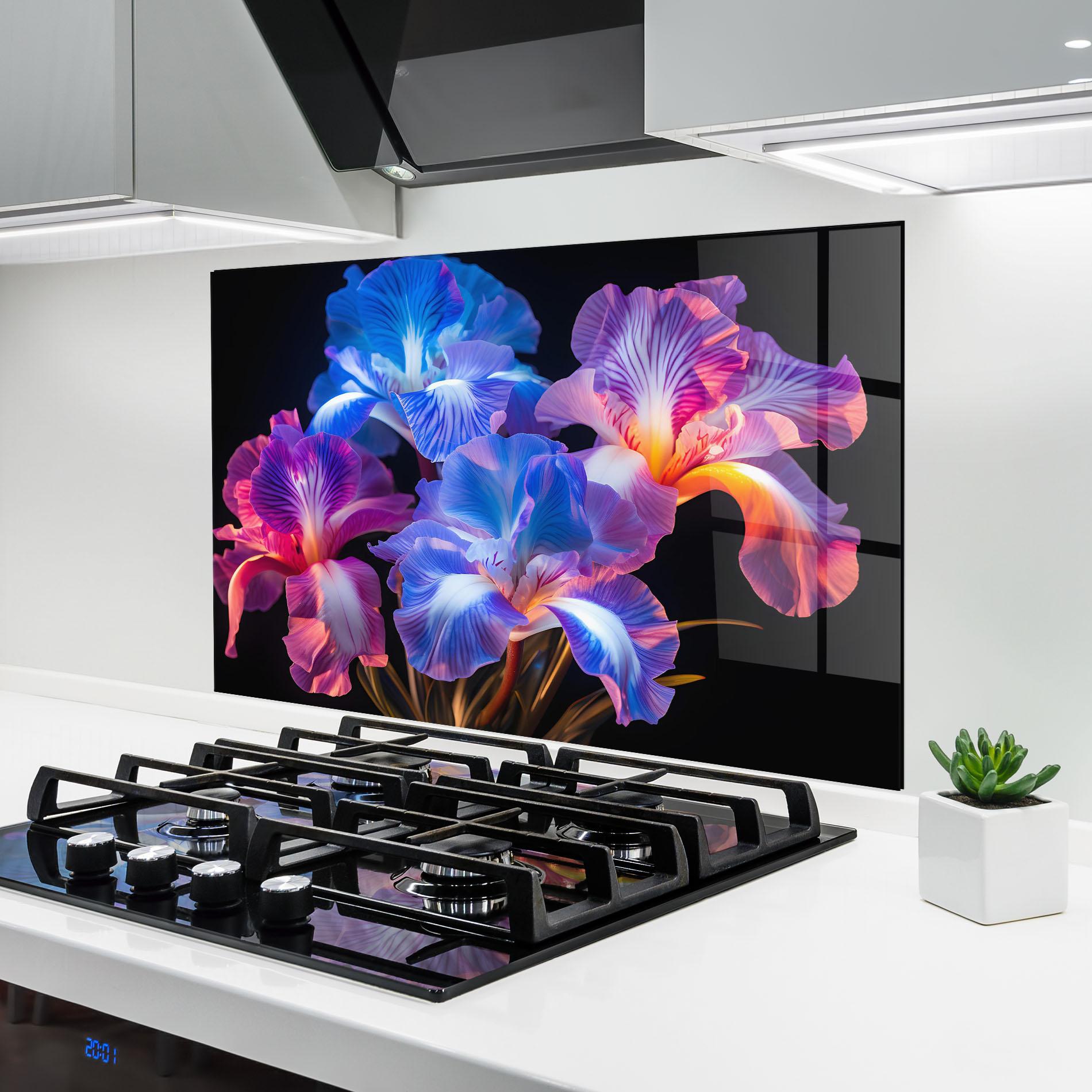 Konyhai üveg hátfal Blue Light Iris mockup 6