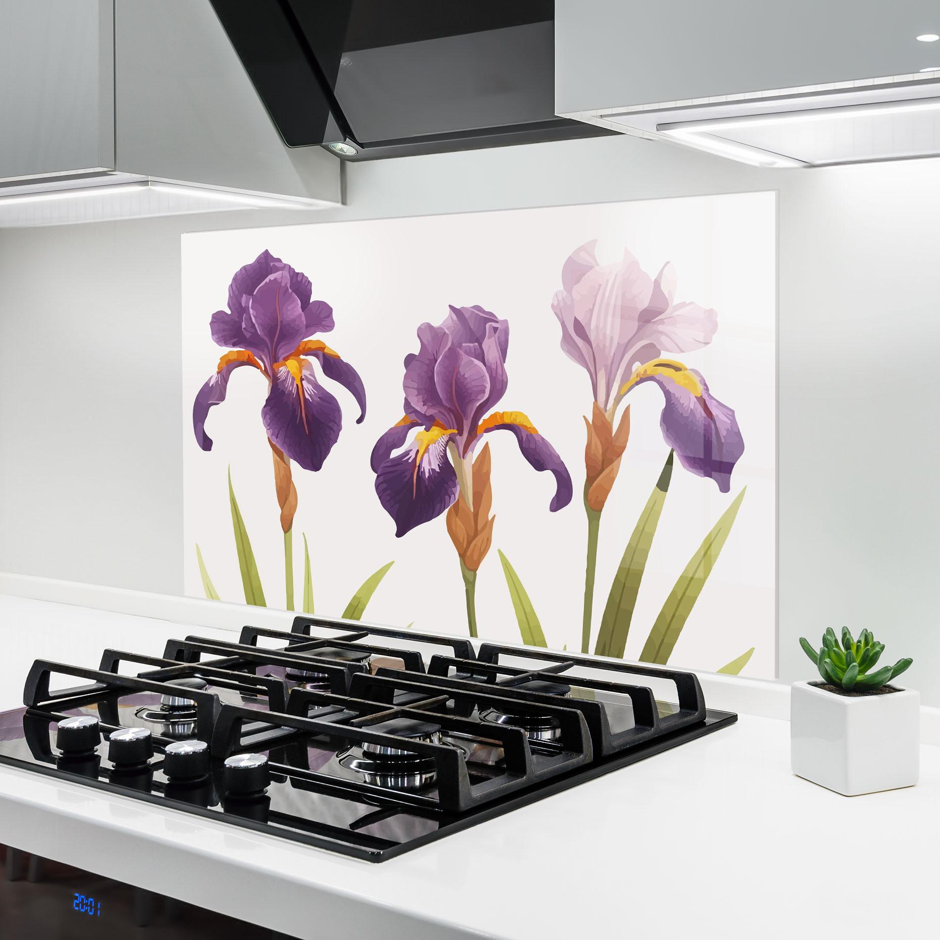 Konyhai üveg hátfal Iris Leaf mockup 6