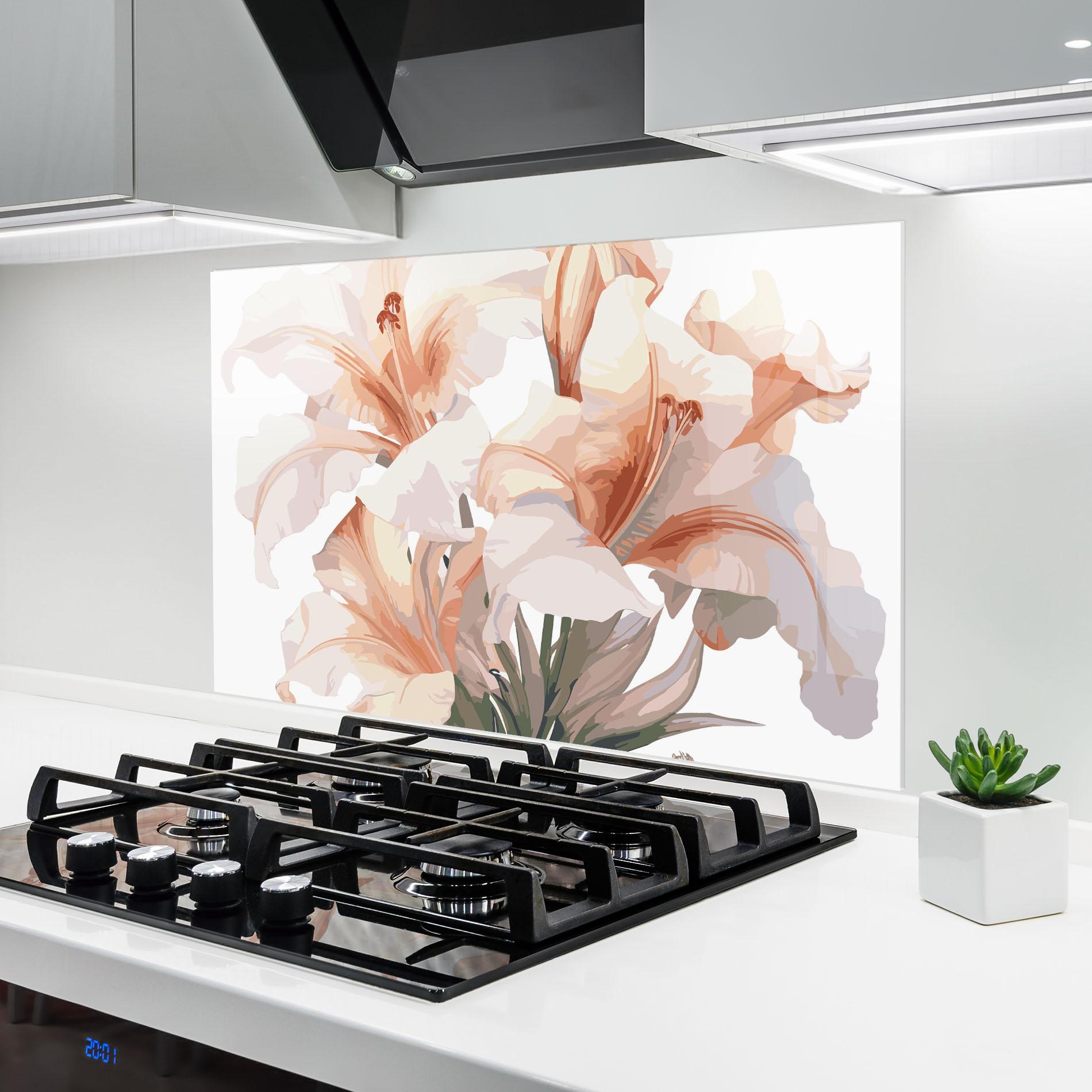Konyhai üveg hátfal Light Orange Iris mockup 6